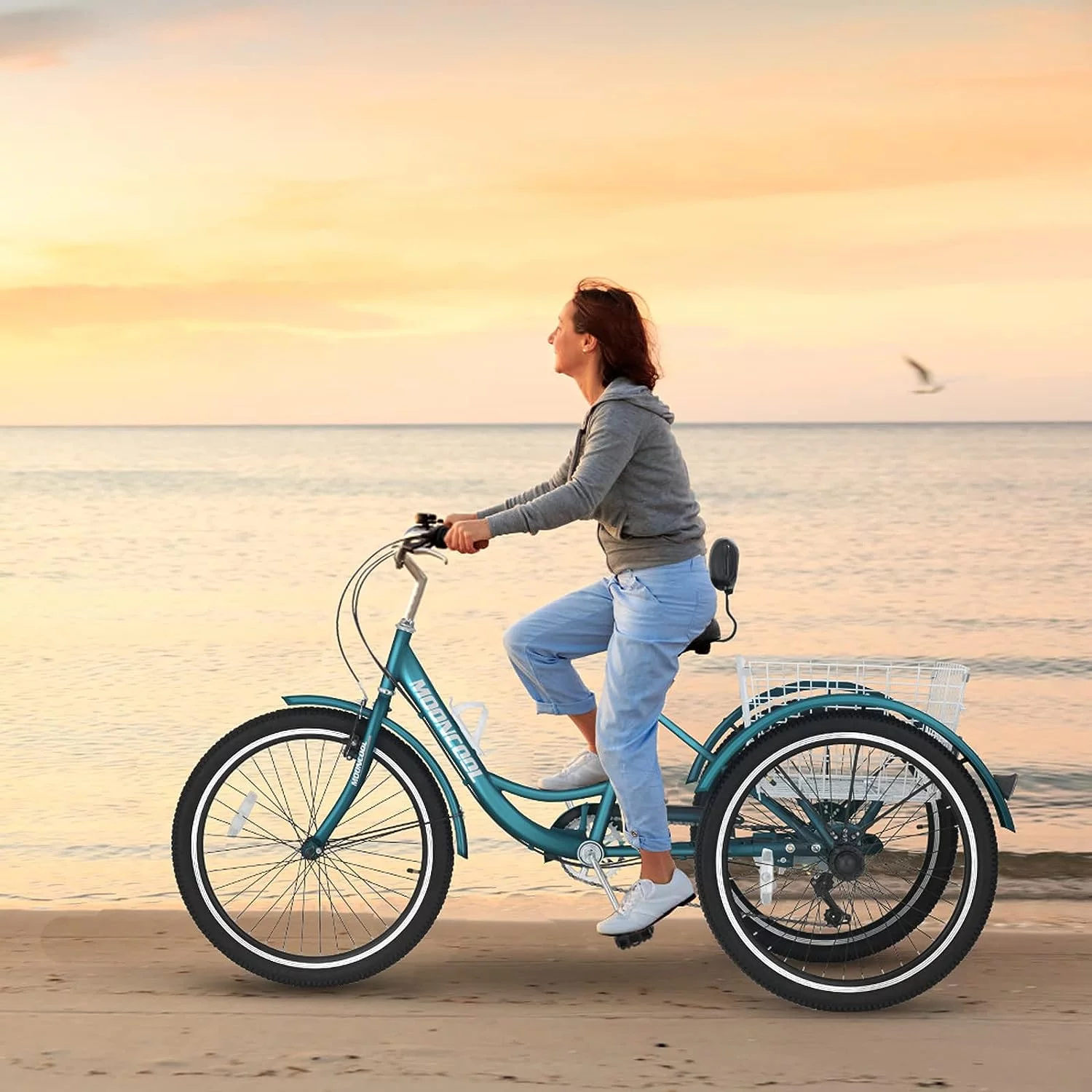 MOONCOOL Adult Tricycles with Rear Basket, 24 26 inch 7 Speed 3 Wheel Bikes, Three-Wheeled Bicycles Adult Trike with Backrest for Seniors, Women, Men - Womvr