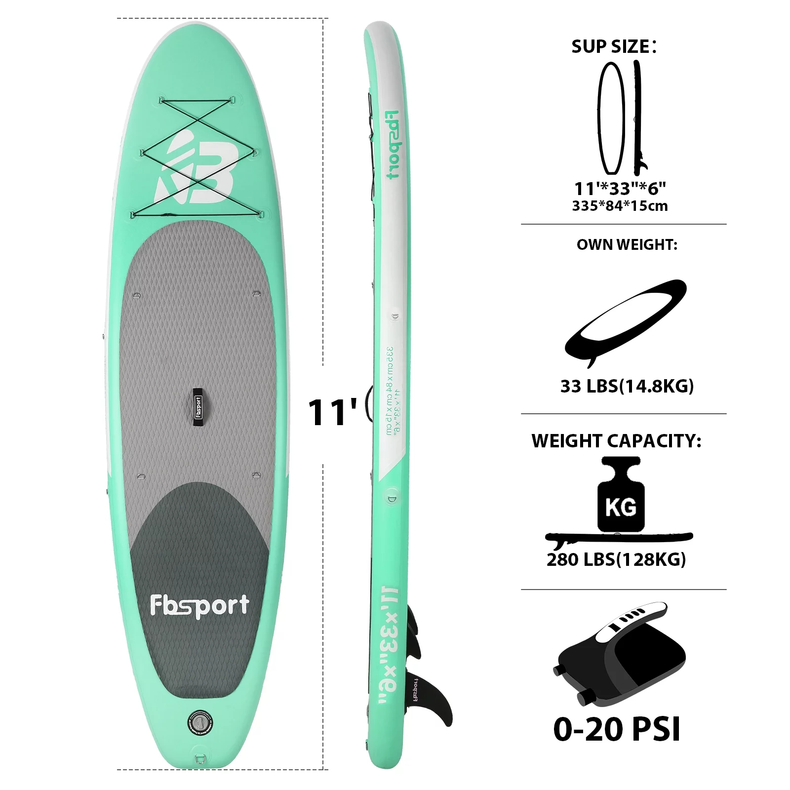 Fbsport Inflatable Elextric Paddle Board, Stand UP Paddleboard 11' Length with Electric Pump SUP Accessories - Womvr