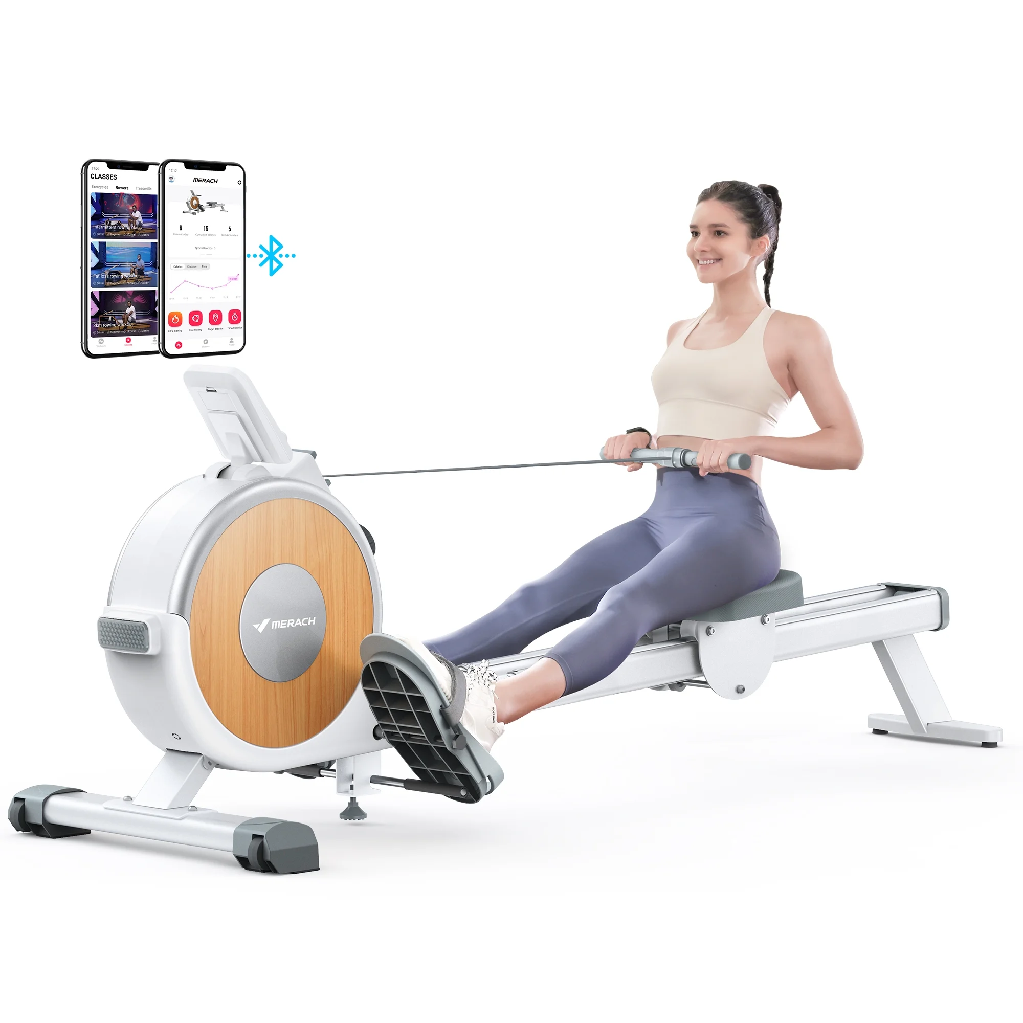 MERACH Magnetic Rowing Machine Quiet 16 Levels Of Resistance Bluetooth White Rower for Home Q1S - Womvr