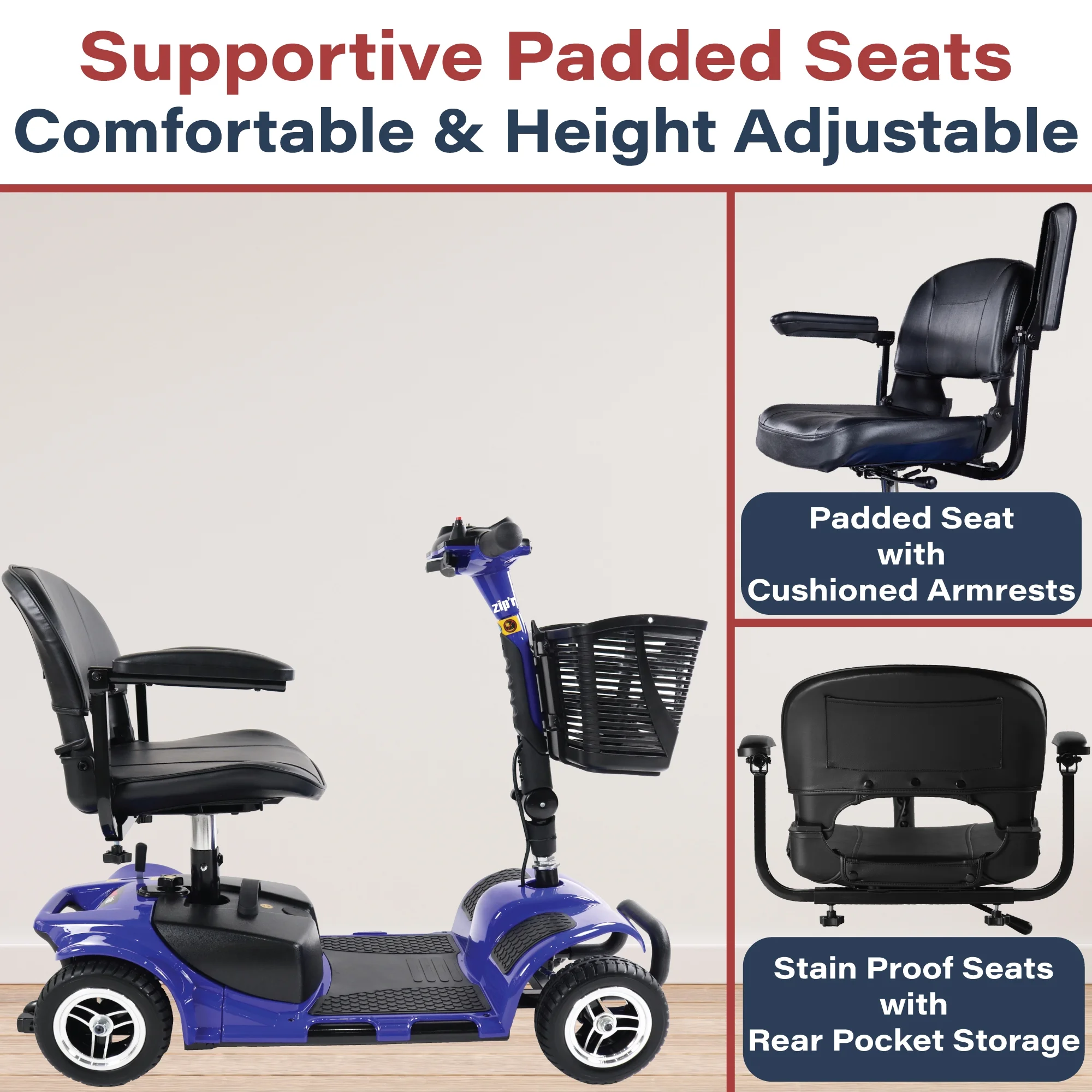 Zipr Roo 4 Wheel Mobility Scooter - For Seniors, Adults, Handicapped - Womvr