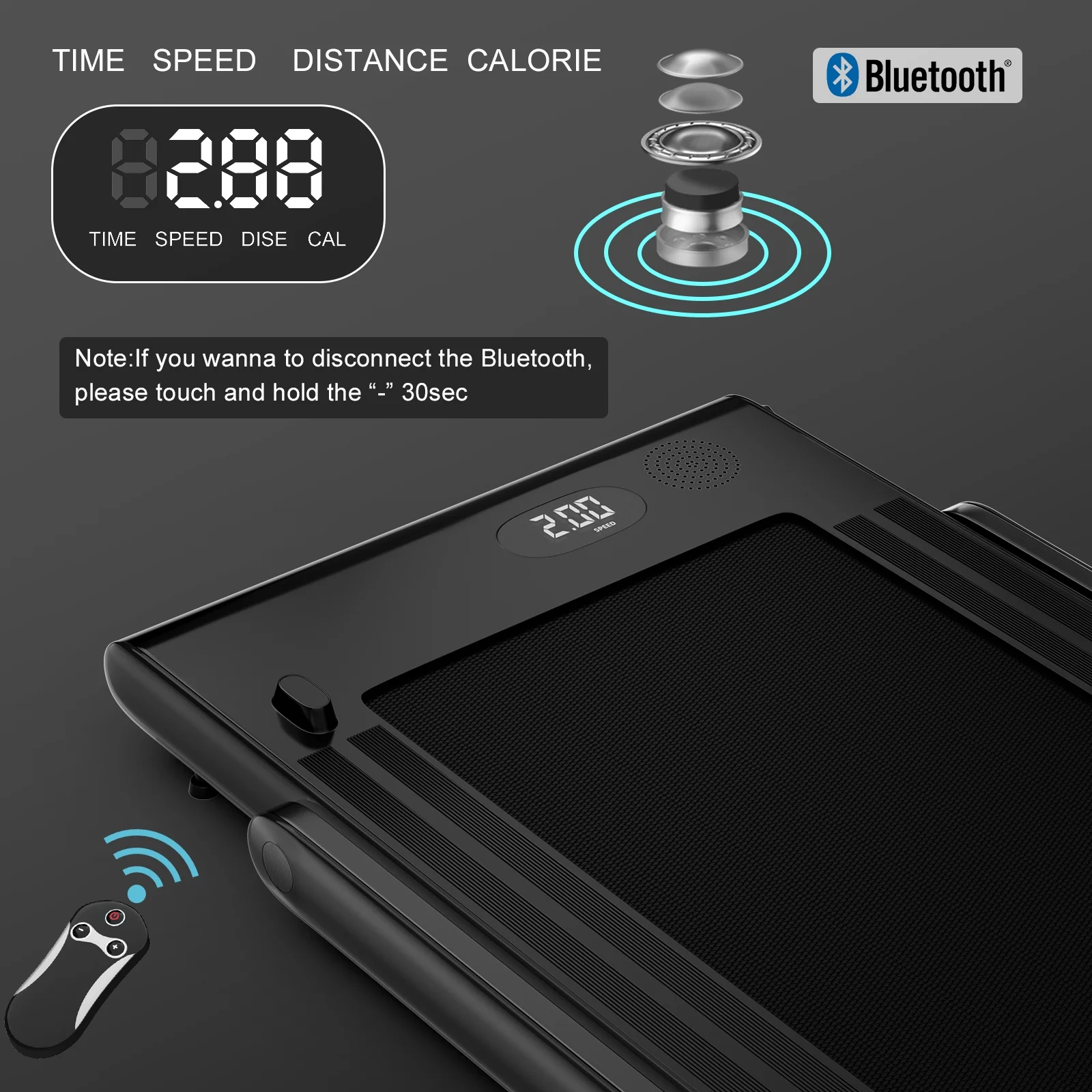 SuperFit Up To 7.5MPH 2.25HP 2 in 1 Single Display Screen Folding Treadmill Remote Control W/ APP Control Speaker Black - Womvr