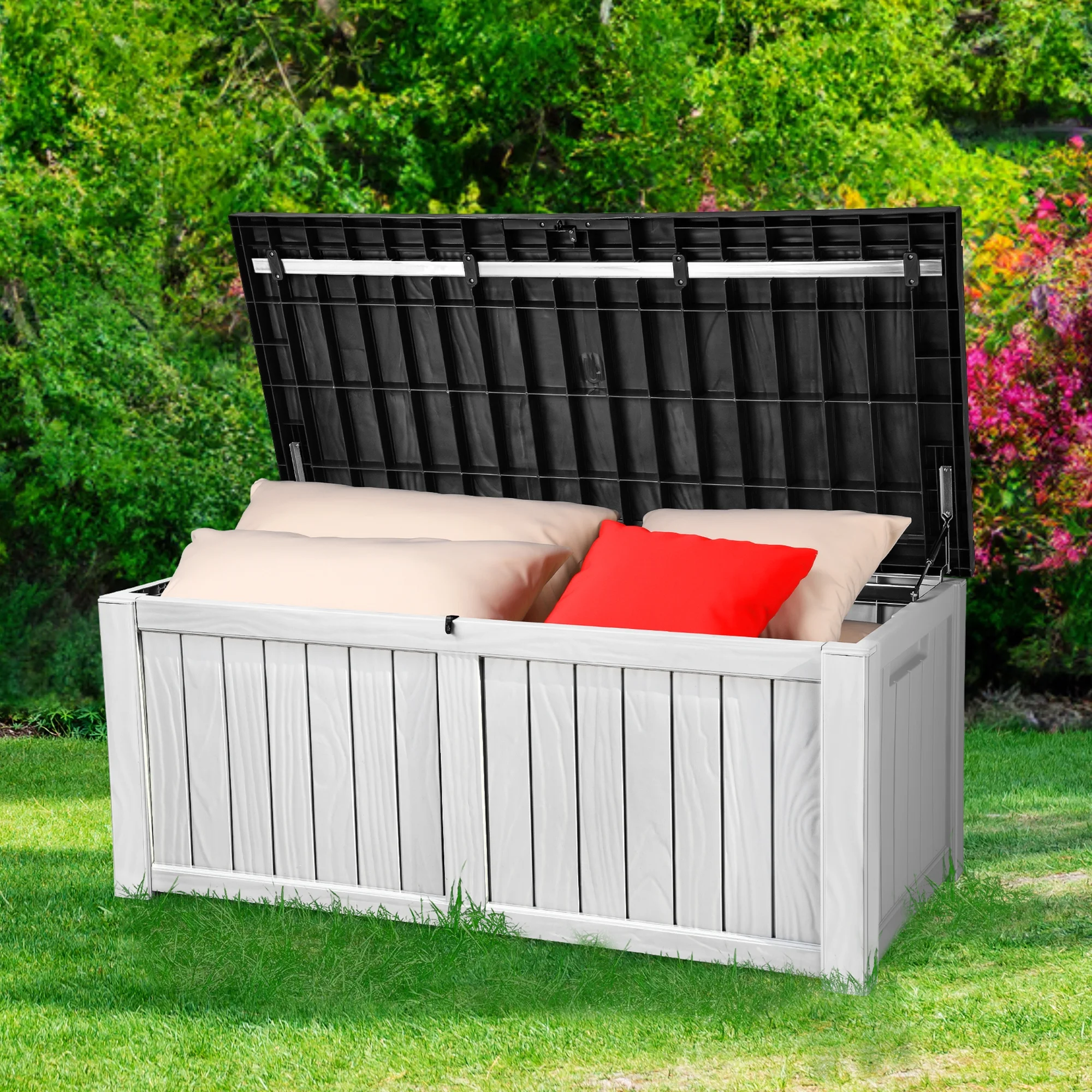 Dextrus Outdoor Storage Deck Box for Outdoor Pillows and Pool Supplies - Large Resin Patio Storage 120 Gallon Capacity, Lockable Lid, Waterproof (Brown) - Womvr