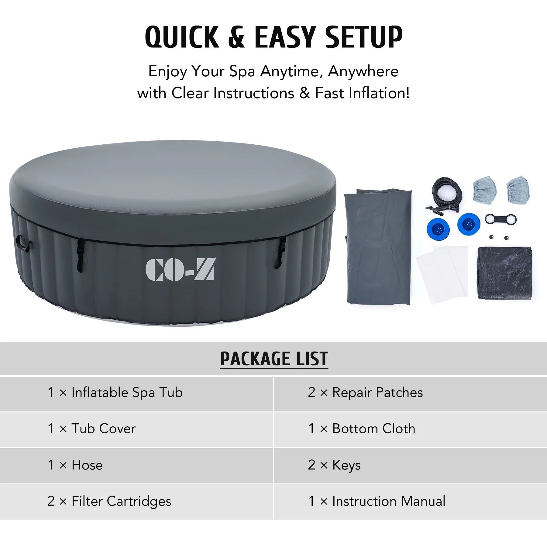 CO-Z 4-6 Person 7' Blow-Up Hot Tub with 130 Air Jets Cover Electric Pump Portable Pool, Gray - Womvr