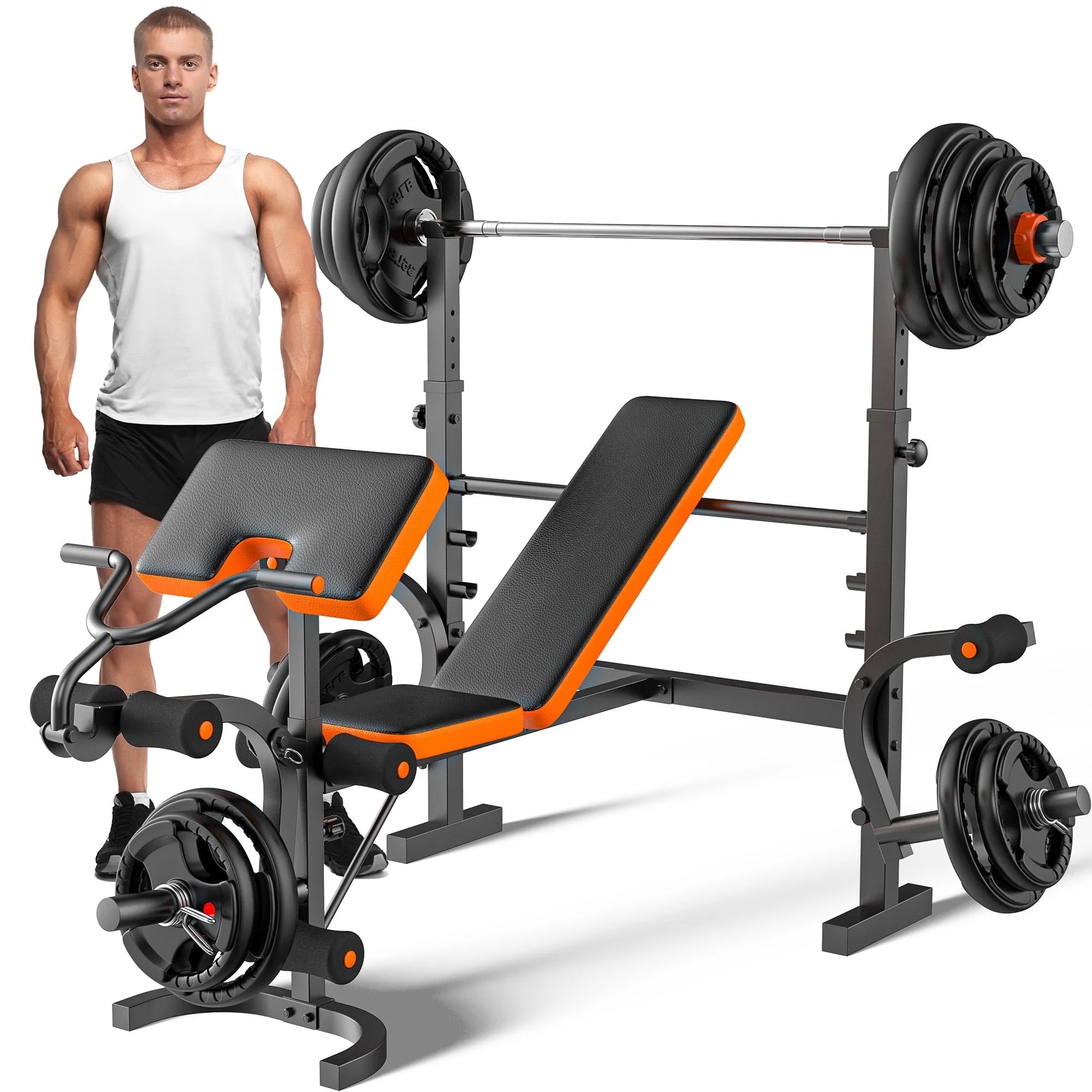 GIKPAL 660lb 6-in-1 Adjustable Weight Bench with Multi-Purpose Workout Bench Set With Barbel Rack and Leg Developer for Home Gym Full Body Function Strength Training - Womvr