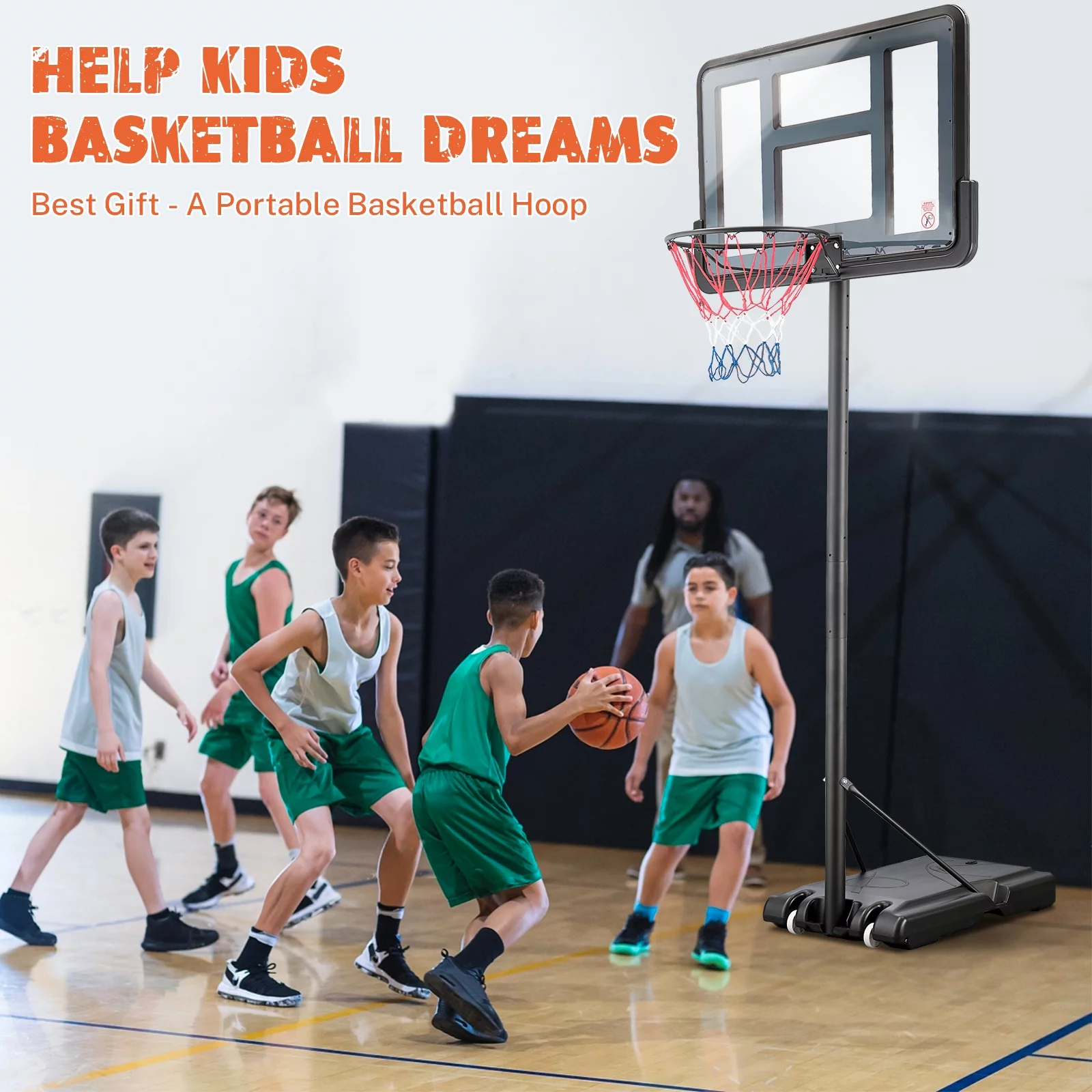 44 inch Outdoor Basketball Hoop Stand for Adults, SEGMART 4.9FT-10FT Height Adjustable Portable - Womvr