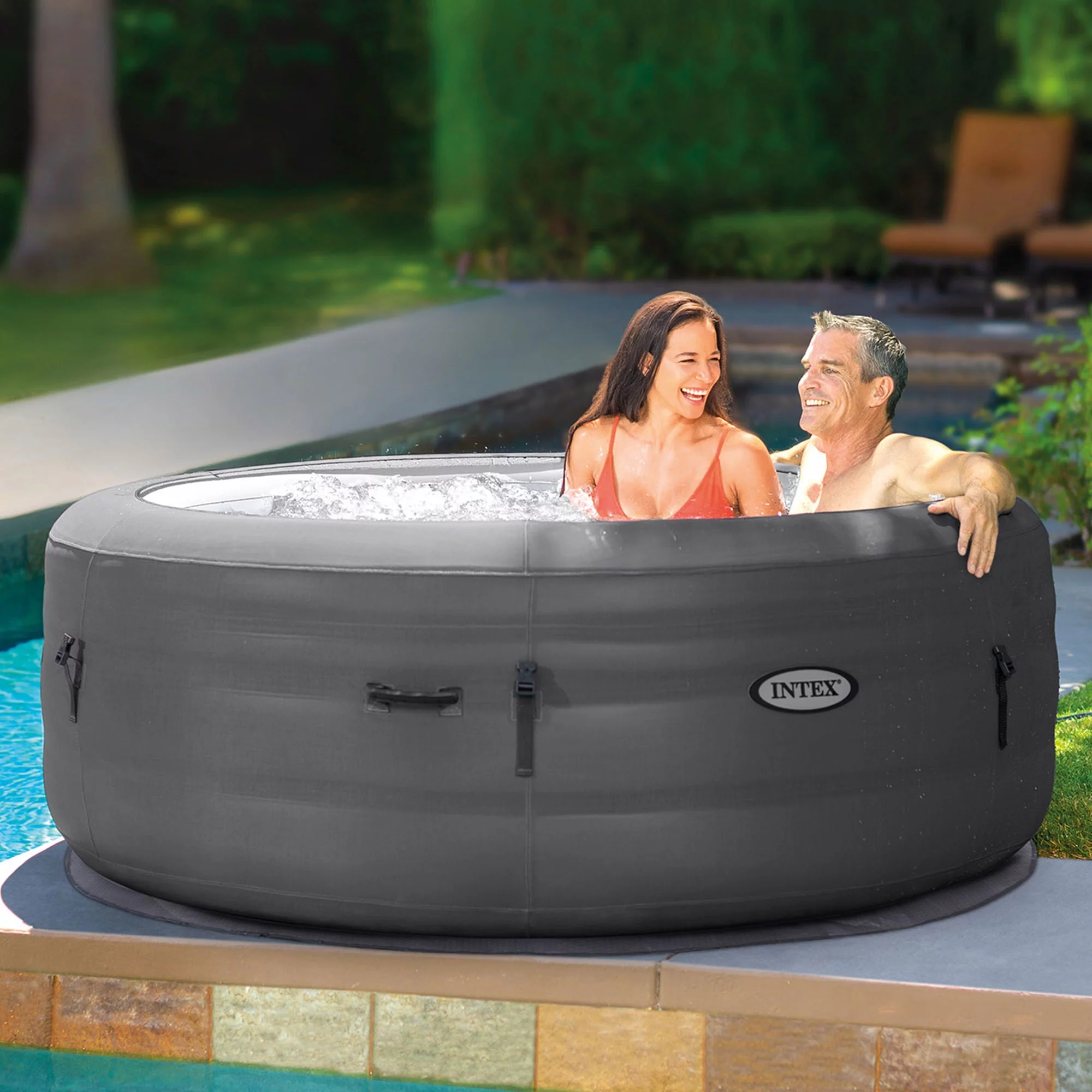 Intex 28481E Simple Spa 77in x 26in Inflatable Hot Tub with Filter Pump & Cover - Womvr