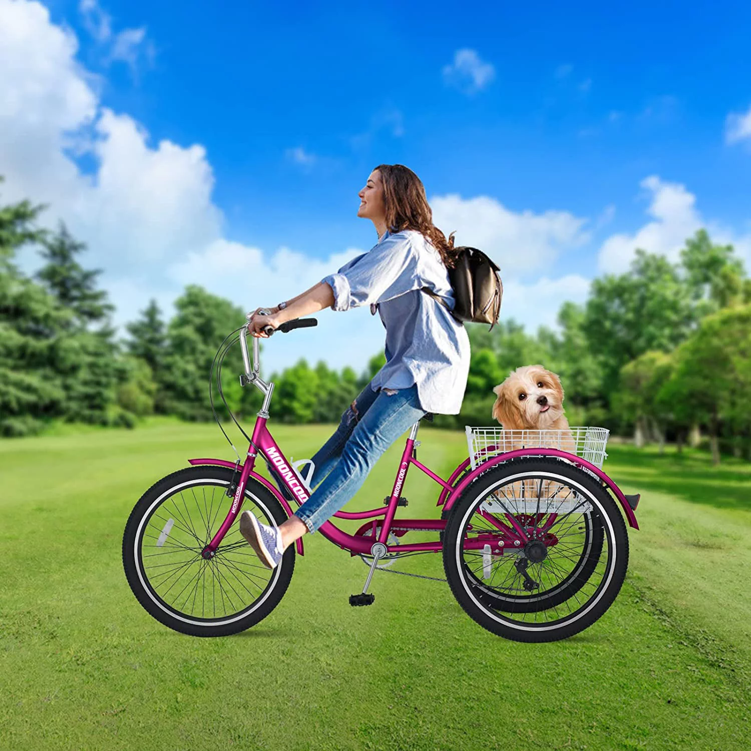 MOONCOOL Adult Tricycles, 3 Wheel 7 Speed Trikes, 20/24/26 inch Adult Trikes 3 Wheeled Bike with Basket for Seniors, Women, Men - Womvr