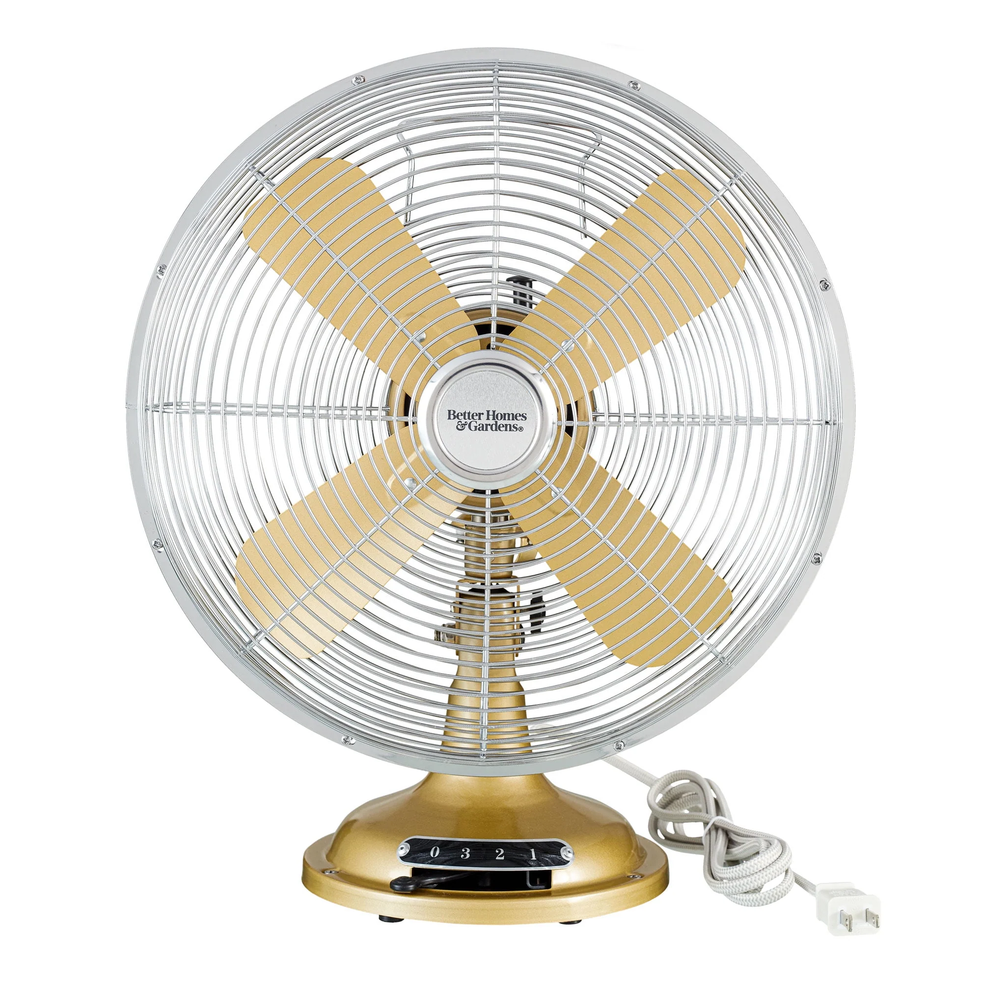 Better Homes & Gardens New 12 inch Retro 3-Speed Metal Tilted-Head Oscillation Table Fan Gold - Womvr