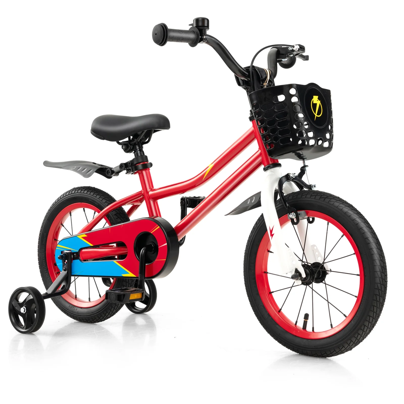 Prorider 14'' Kid's Bike with Removable Training Wheels & Basket for 3-5 Years Old White - Womvr