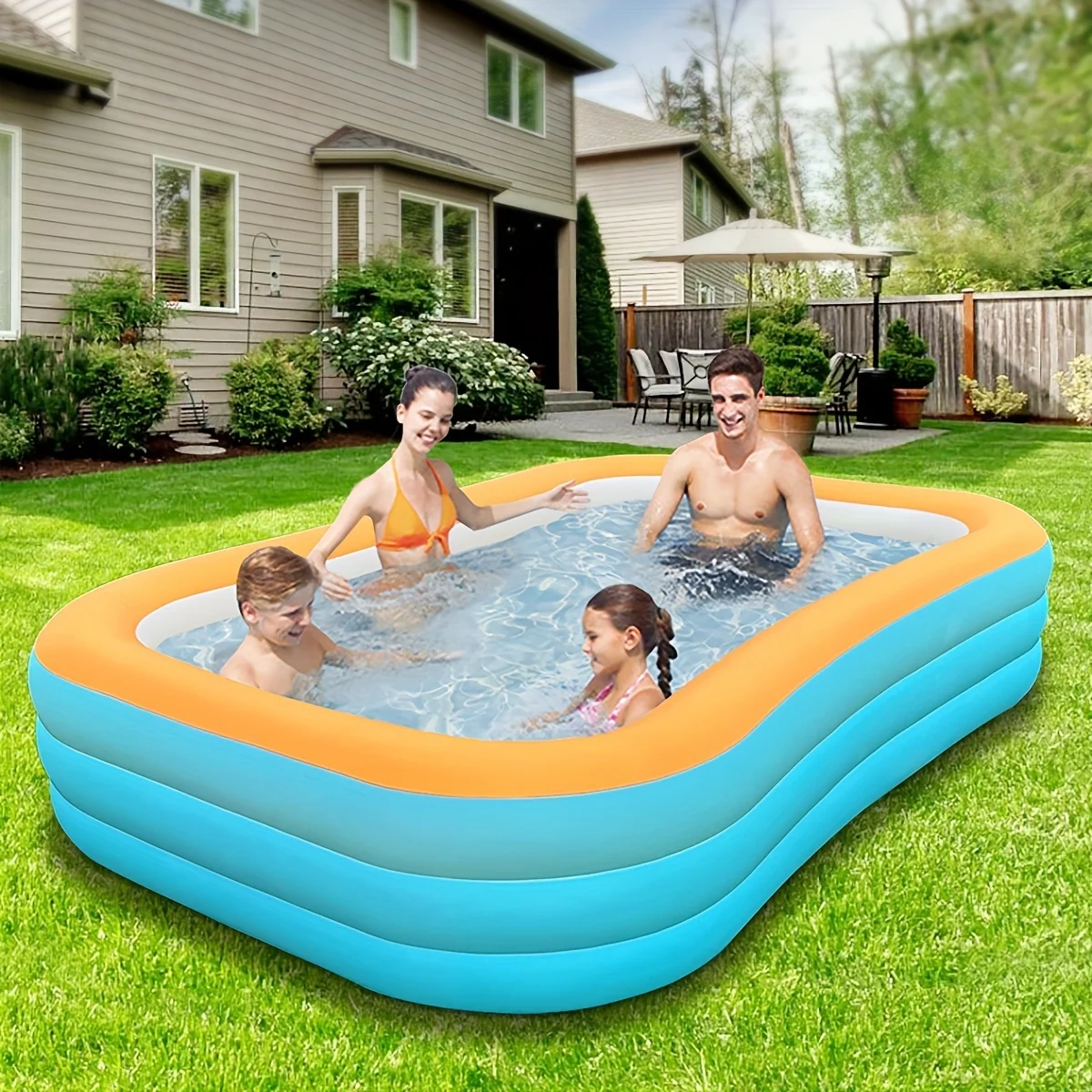 Large Family Inflatable Swimming Pool - Spacious Adult Size for Outdoor Fun, Easy Setup, Sturdy Construction - Perfect for Summer Parties and Relaxation - Womvr