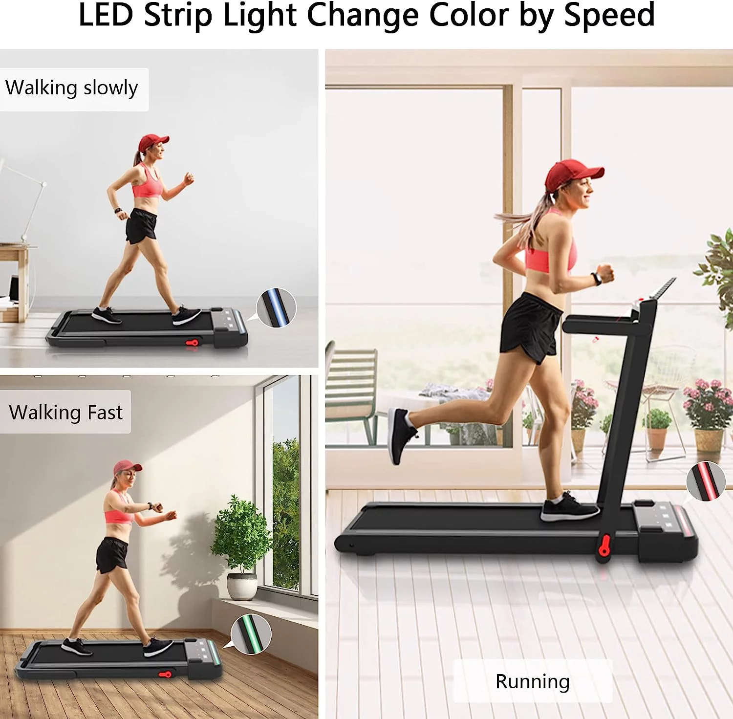 Under Desk Treadmill 2 in 1 Folding Portable Treadmill, Walking Treadmill 2.25HP, Under Desk Electric Treadmill with Remote APP Control LED Display Phone Holder No Needed Assembly for Home & Gym - Womvr