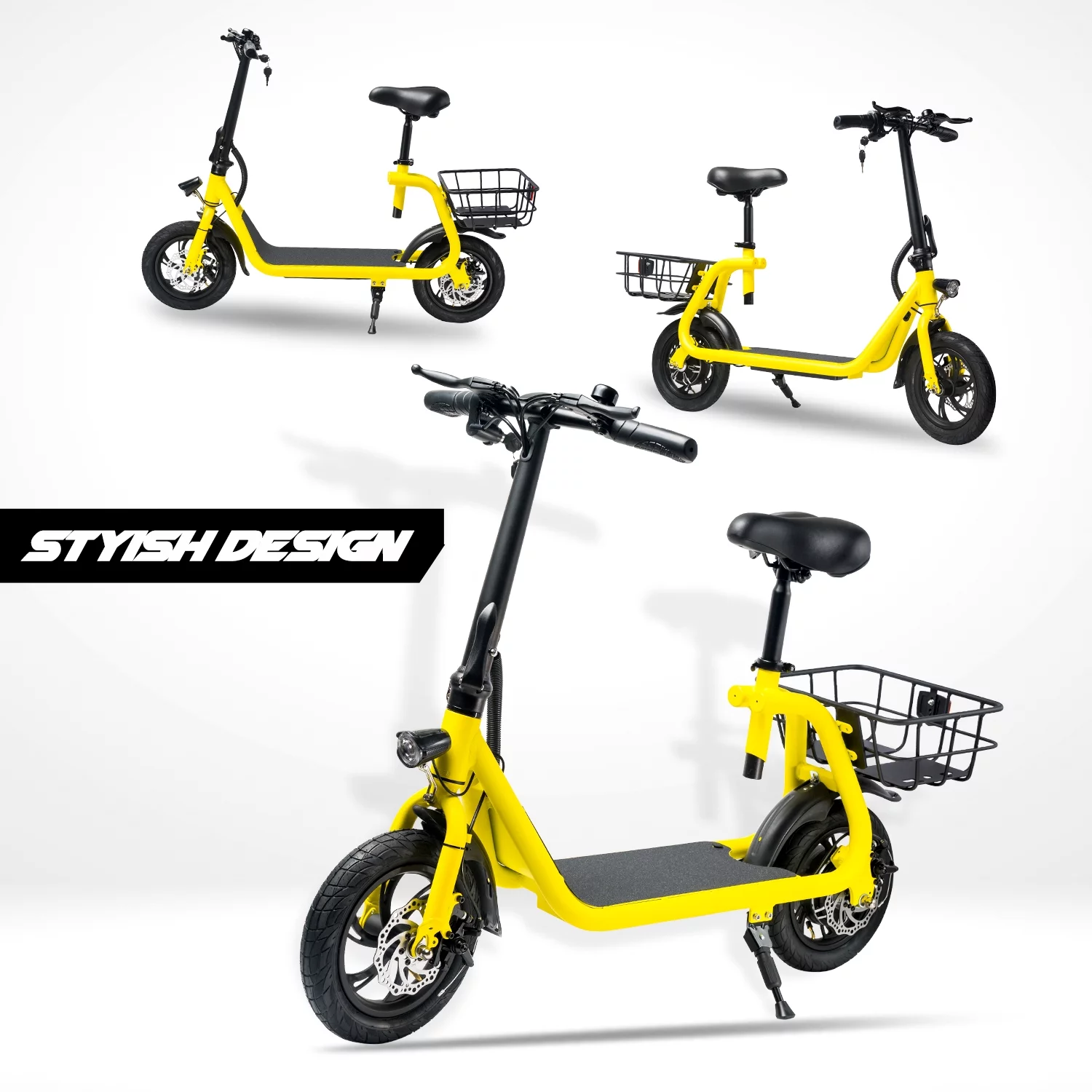 Cynetus Electric Bicycles Foldable Electric Scooter with Seat for Adults Electric Bike with Carry Basket - Womvr