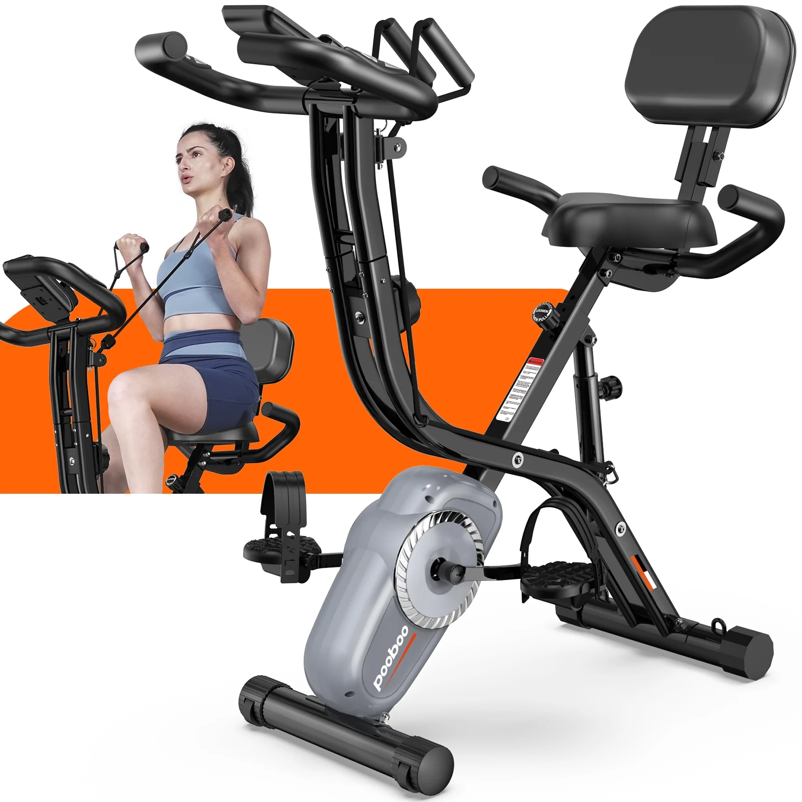 Pooboo 4in1 Folding Exercise Bike Indoor Cycling Bike Stationary Magnetic x Bike Gym Workout 300lb - Womvr