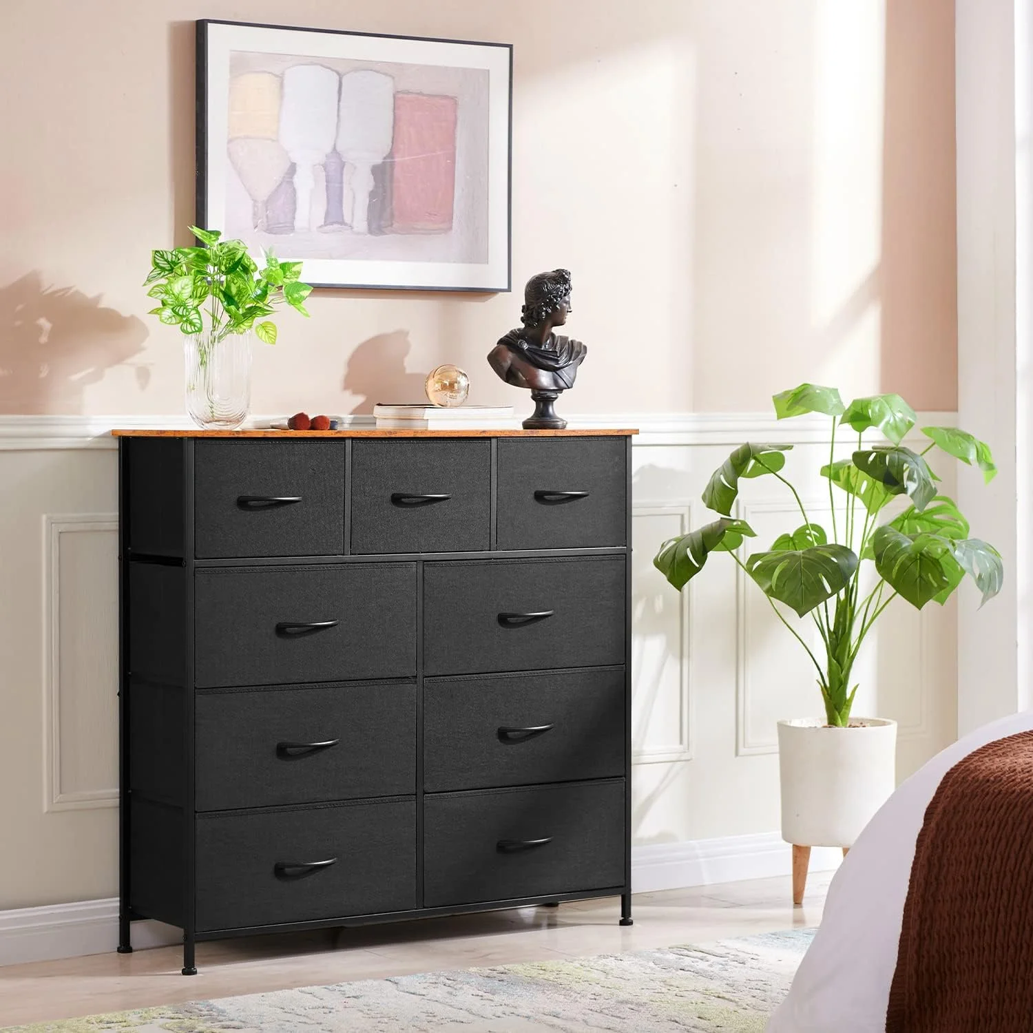Somdot Dresser, 9-Drawer Fabric Storage Tower for Bedroom, Nursery, Entryway, Closets, Tall Chest Organizer Unit with Large Capacity Fabric Bins - Womvr