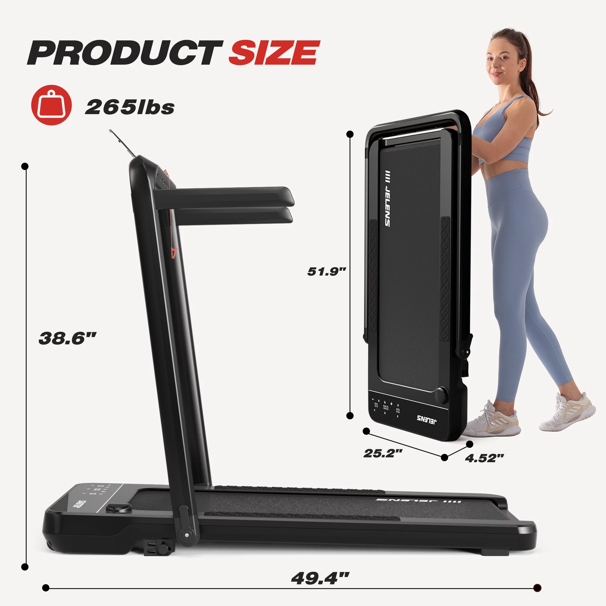 JELENS 2 in 1 Incline Treadmill Under Desk Walking Pad 2.5HP Home Folding Treadmills with Gesture Sensing Control, Walking Machine for Office with Led Display - Womvr