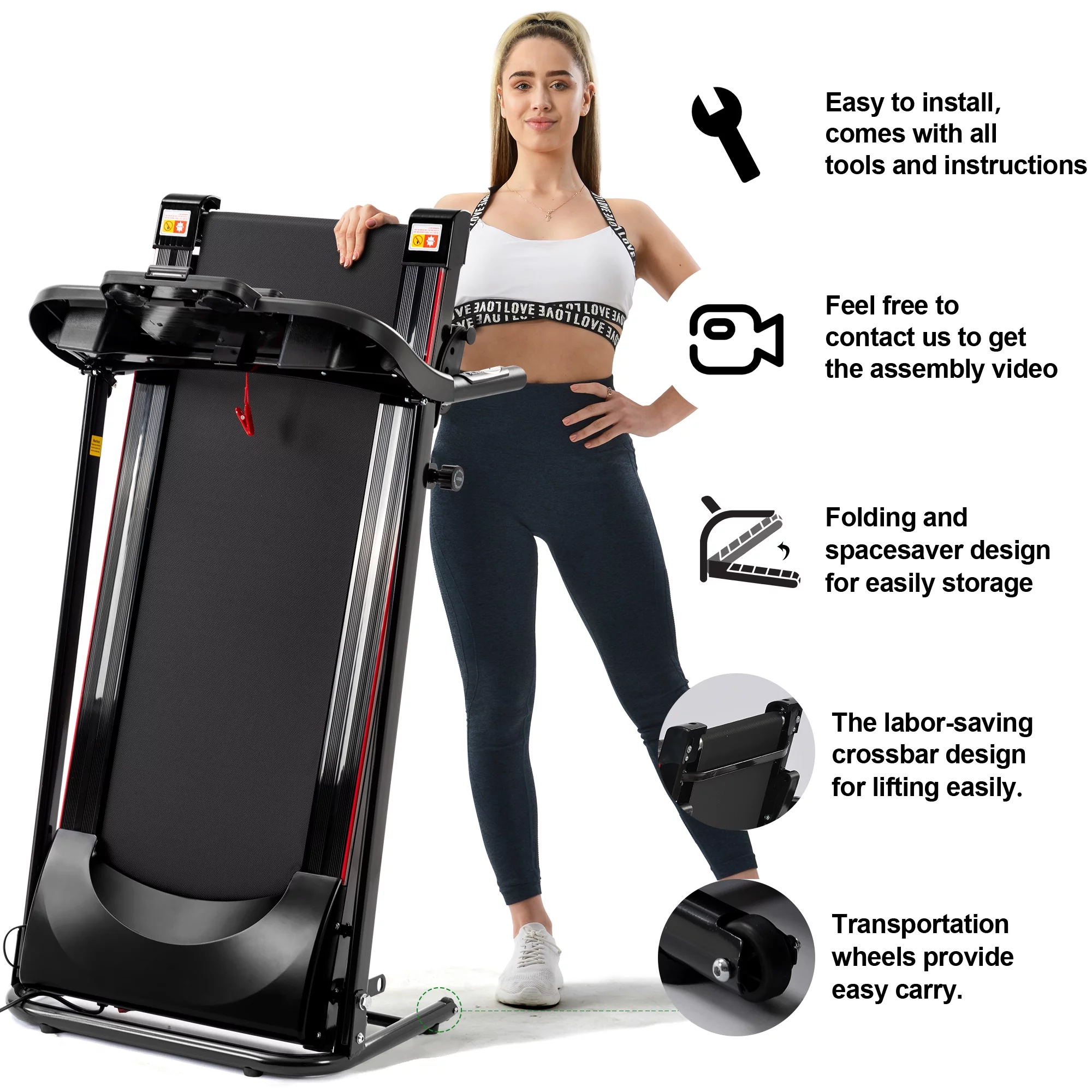 2.5HP Folding Treadmill with Incline, Electric Treadmill with Bluetooth, Speakers, LCD Display, 0.5-8.5 MPH Electric Running Machine, Home Office Gym Portable Treadmill, TE693 - Womvr