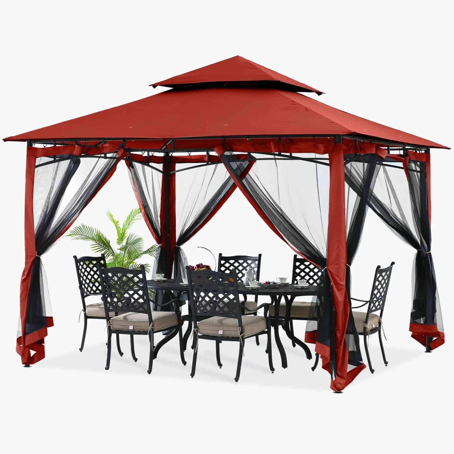 ABCCANOPY 9'x9' Patio Gazebo With Mosquito Netting and Double Soft Roof Canopies for Shade and Rain,Rust Red - Womvr