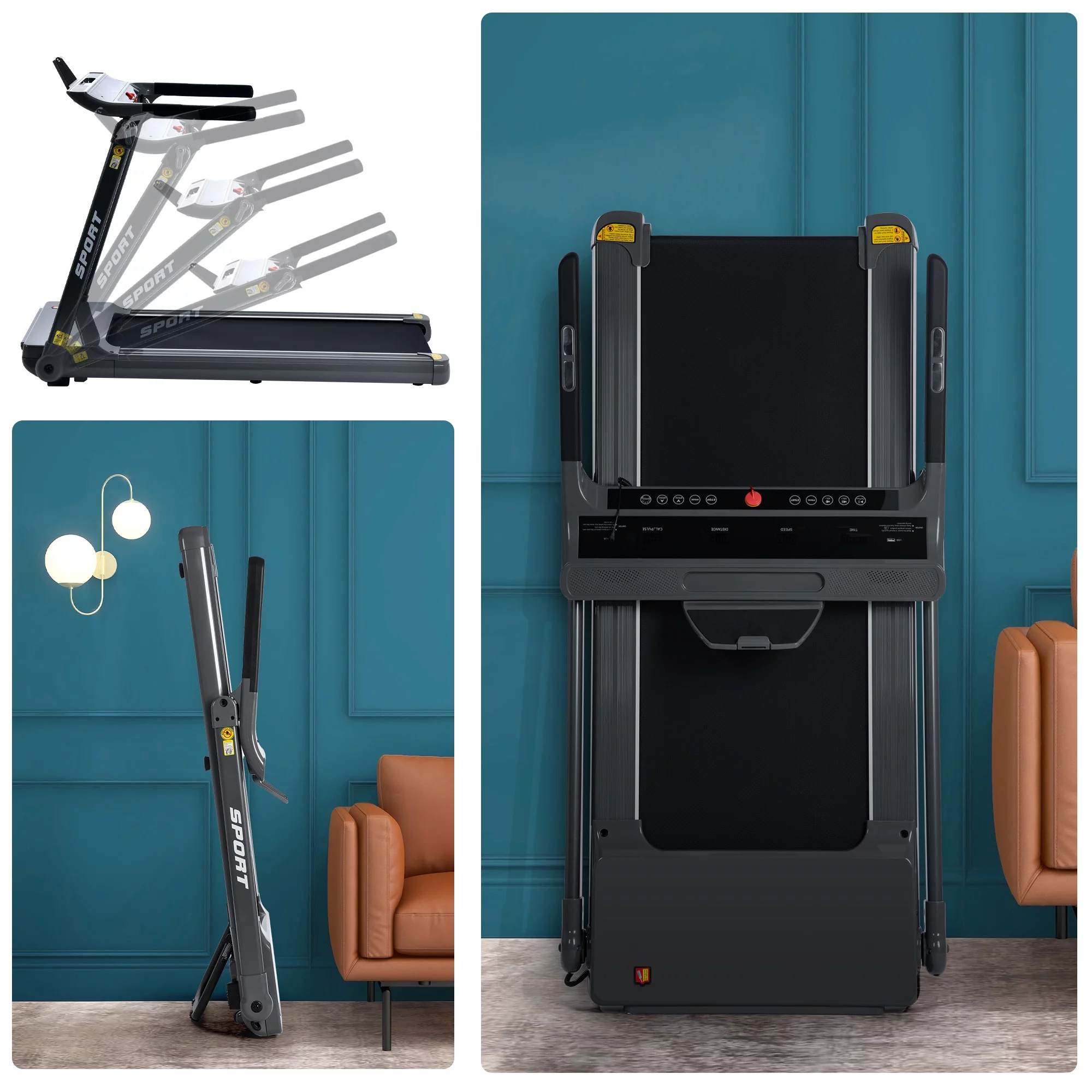 Aukfa Folding Treadmill for Home, 300 lb+ Capacity, 3.5 HP Electric Motorized Treadmill, 8.7 mph Speed, Black - Womvr