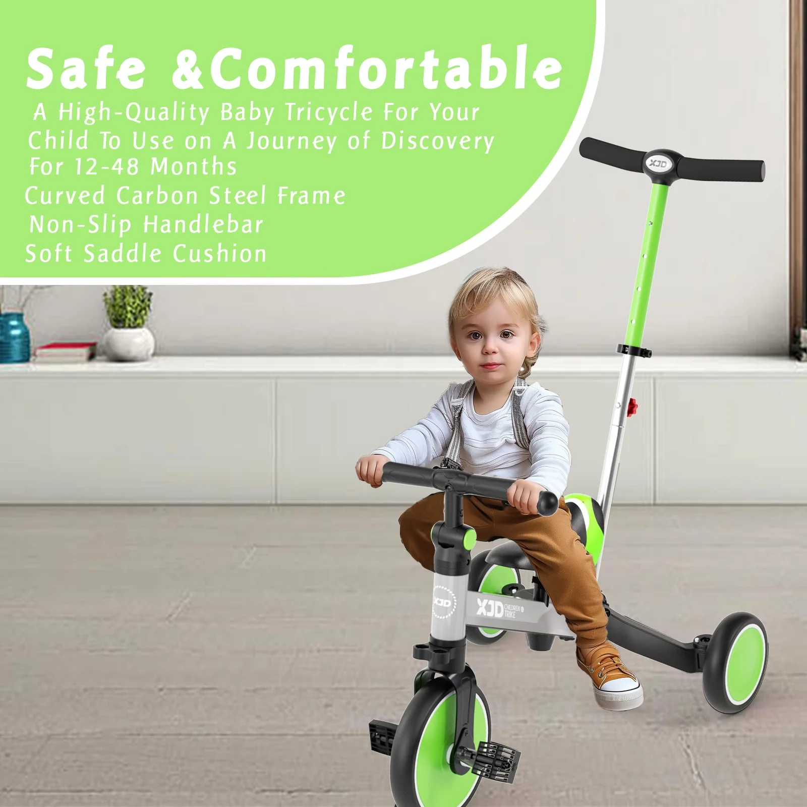 XJD 7 in 1 Toddler Tricycle with Push Handle,Toddler Bike for 1-3 Years Old Boy Girl, Toddler Push Tricycle, Baby Bike Balance Bike with Adjustable Seat Height and Removable Pedal - Womvr