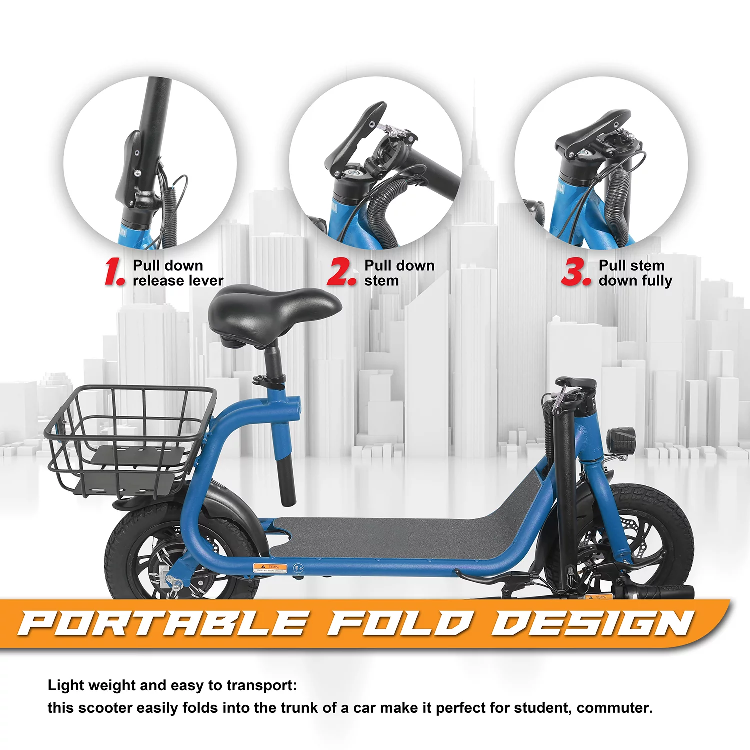 Cynetus Electric Bicycles Foldable Electric Scooter with Seat for Adults Electric Bike with Carry Basket - Womvr