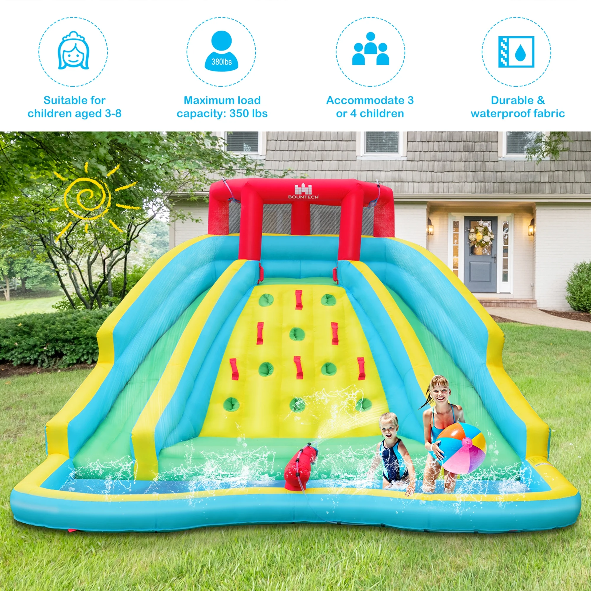 Gymax Inflatable Mighty Water Slide Park Bounce Splash Pool Without Blower - Womvr