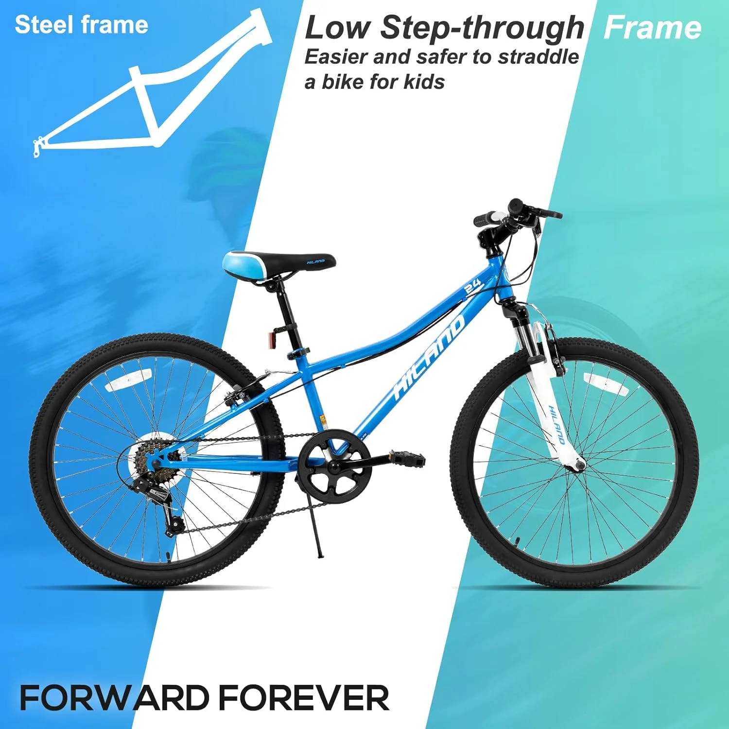 Hiland 24 inch Mountain Bike Shimano 7 Speeds for Teenager with Suspension Fork, Mint Pink - Womvr