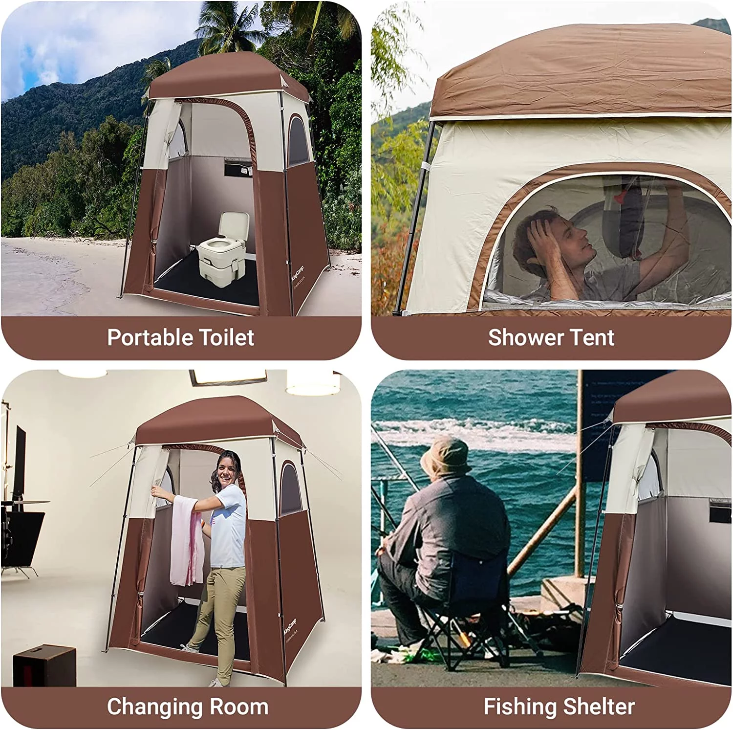 KingCamp Oversized Shower Tent Extra Wide 1 Room with Floor Waterproof Camping Privacy Shelter Easy Set Up Tent for Dressing Changing Toilets Tent, Coffee - Womvr