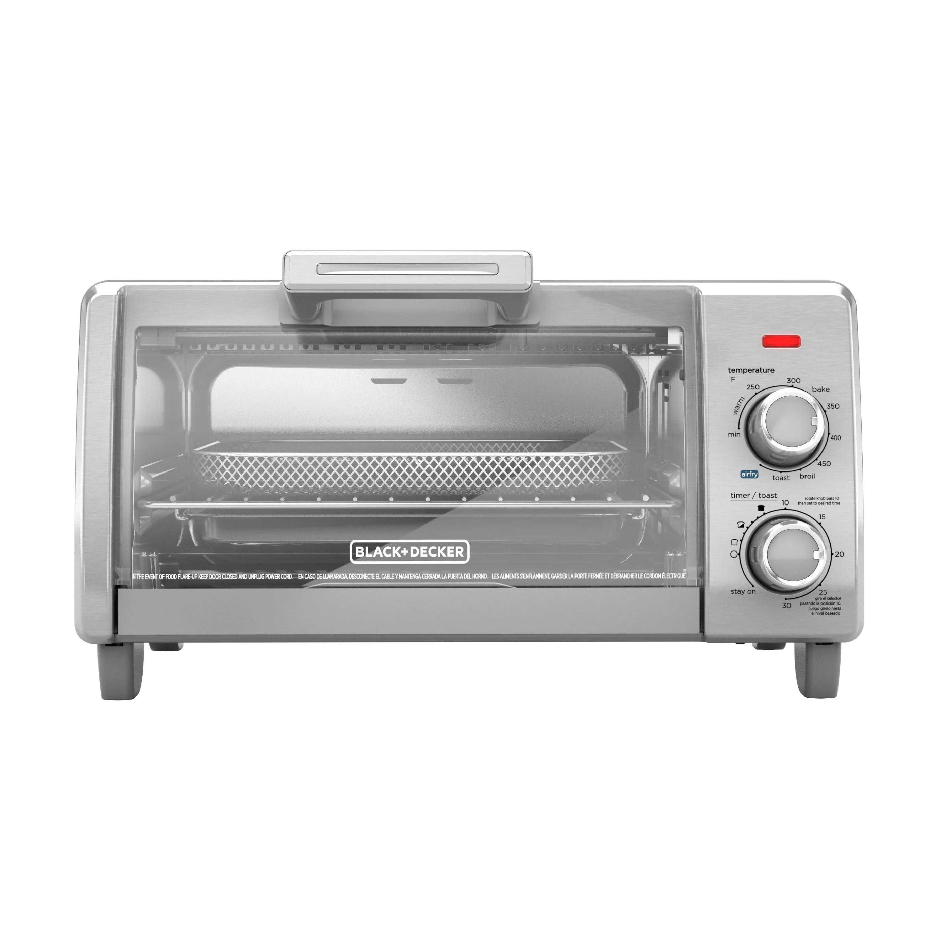 BLACK+DECKER Crisp 'N Bake Air Fry 4-Slice Toaster Oven, Silver & Black, TO1787SS - Womvr