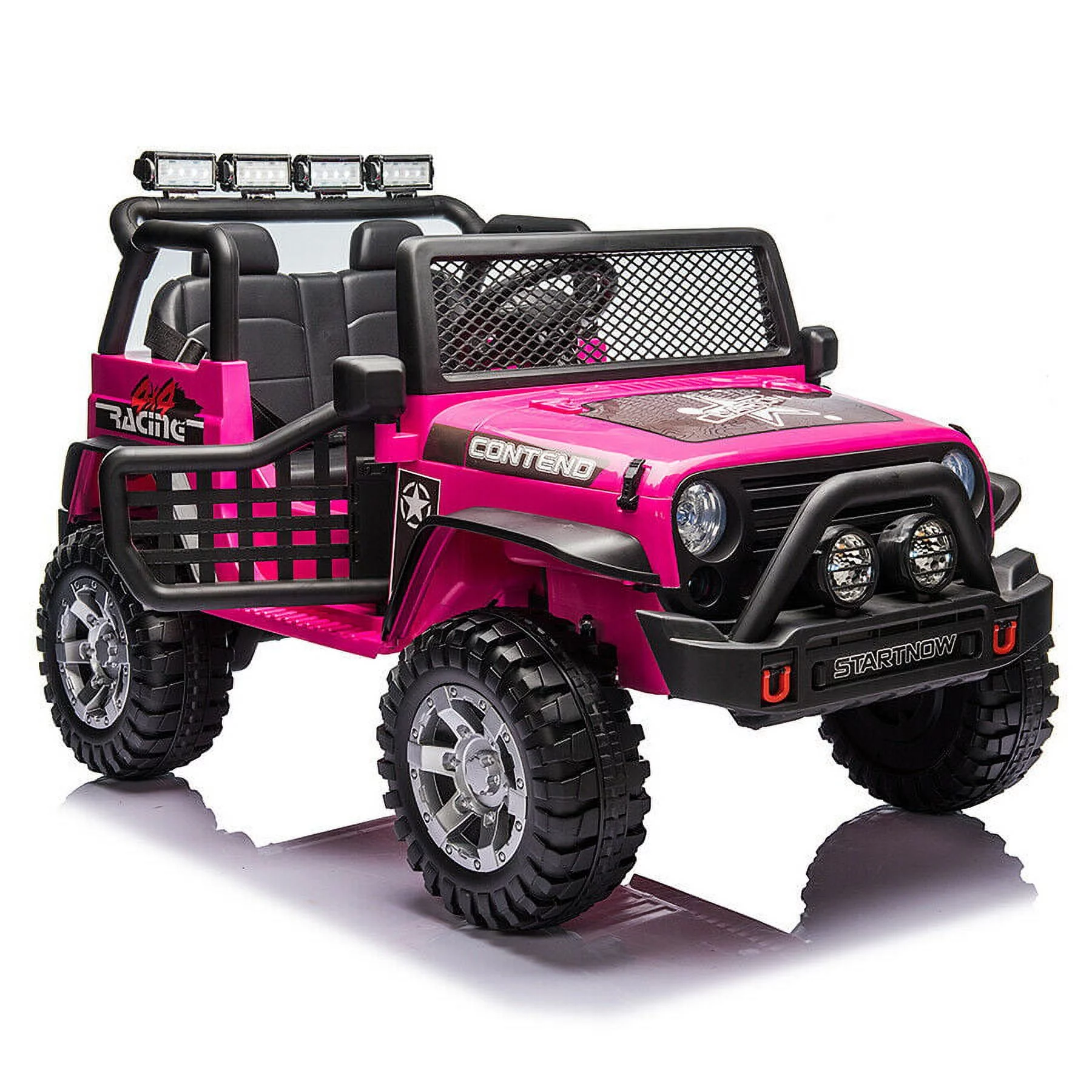 PWFE 12 Volt Kids Electric Car Kids Ride On Car with Remote Control, 2 Seats Kids Jeep with LED Lights, Wheels Suspension, Music, Horn, 110lbs Load(Pink) - Womvr
