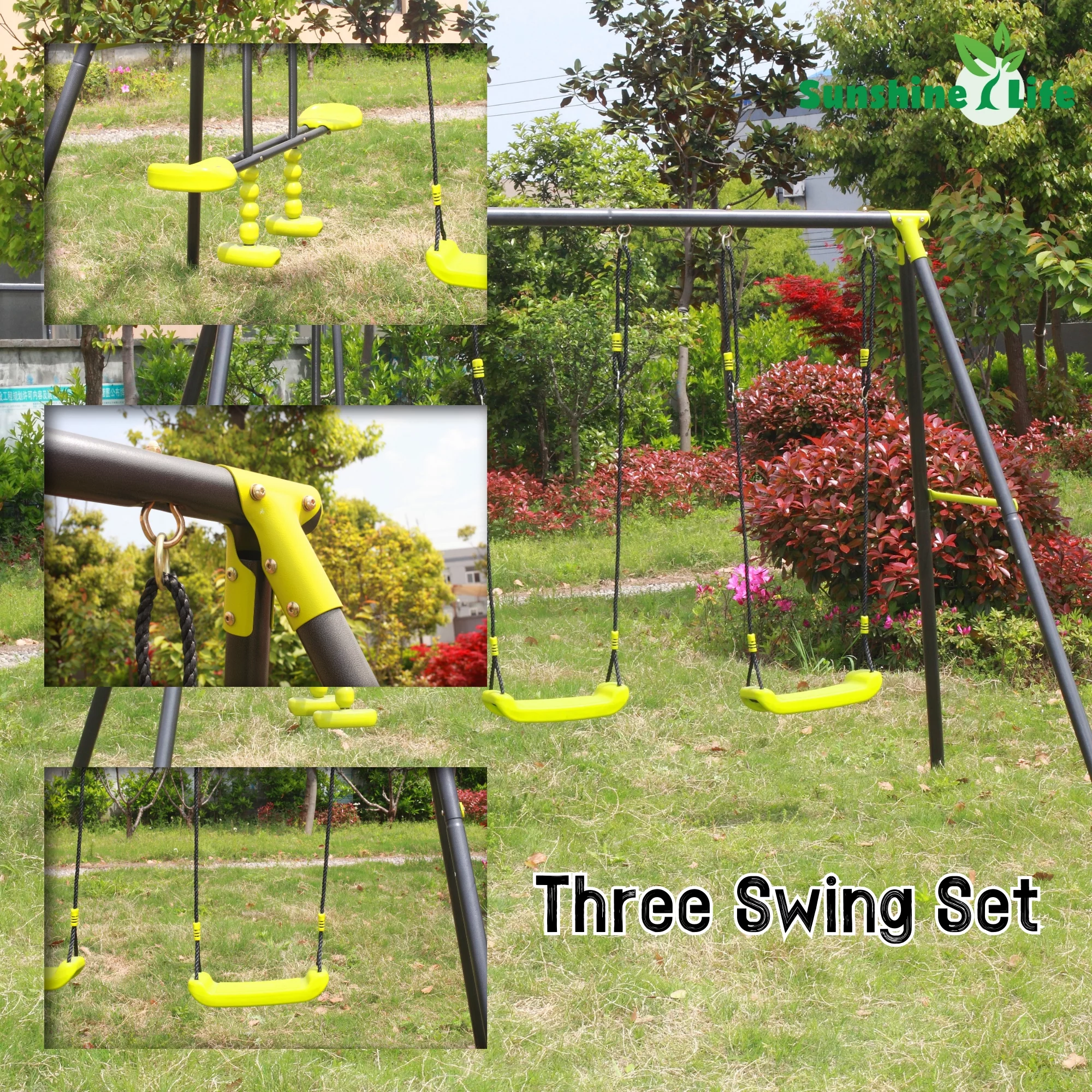5 in 1 Metal Swing Set for Outside, Kids Backyard Swing Set with Swing Chair, Slide, Glider, Ground Nail, Outdoor Backyard Playground Swing Sets for 3-8 Year, Max Weight 700 lbs - Womvr