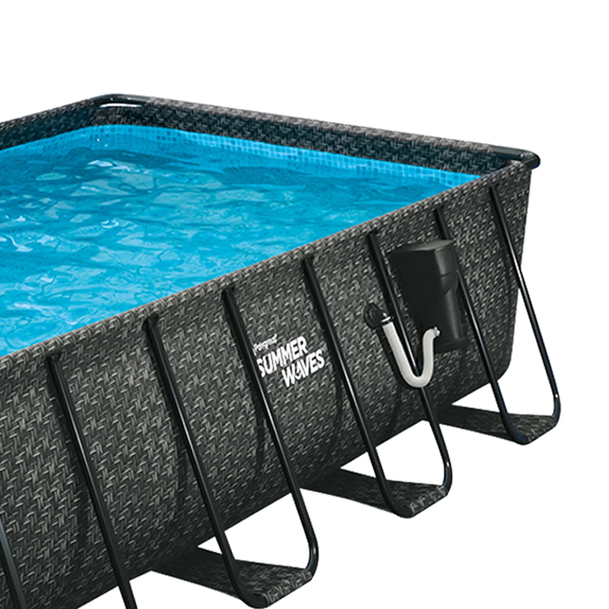 Summer Waves 16' Long Dark Herringbone Elite Frame Outdoor Rectangular Pool - Womvr