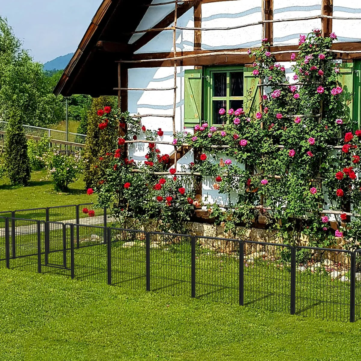 FXW Garden Fence 24 Panels 54ft (L)×32in (H) Animal Barrier Decorative Metal Fence with 2 Gates Temporary Fencing No Dig Fencing for Yard Patio, Black - Womvr