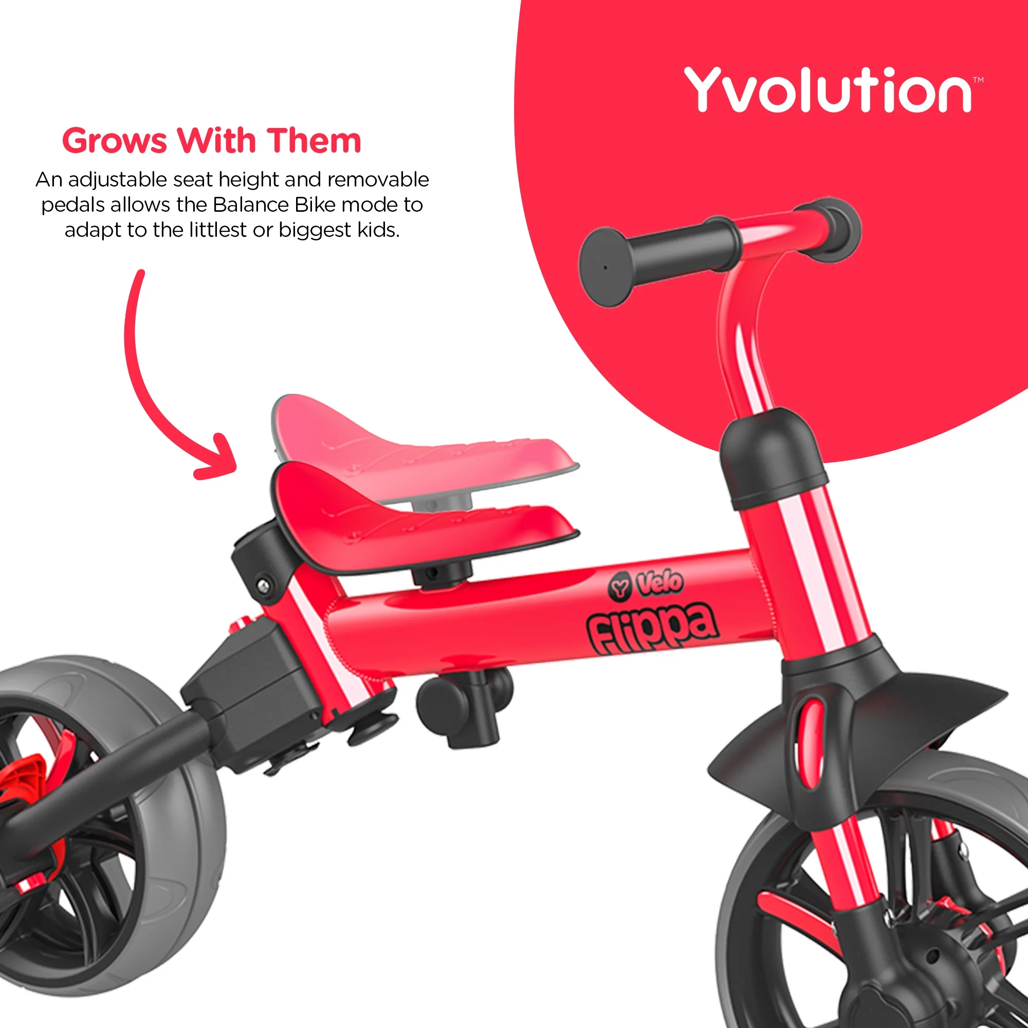 Yvolution Velo Flippa 4-in-1 Triicycle to Balance Bike 2-5 Years (Red) Unisex - Womvr