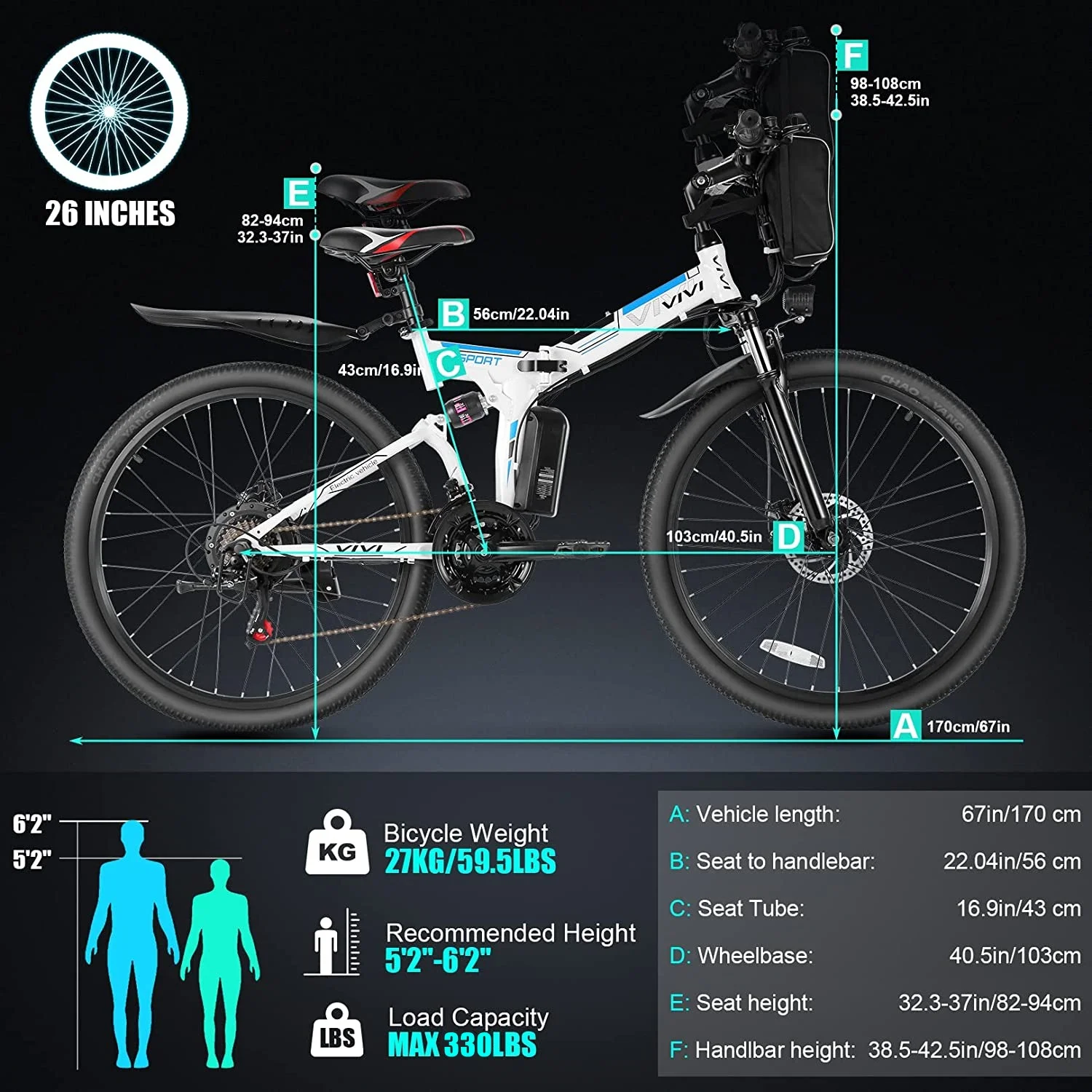 Vivi Electric Bike for Adults 26