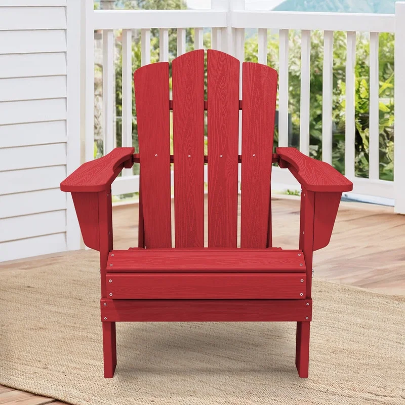 Outdoor Patio Folding HDPE Resin Adirondack Chair, Red - Womvr