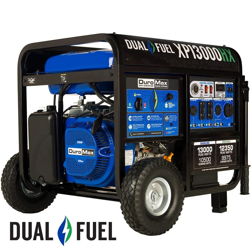 DuroMax XP13000HX 13,000 Watt Portable Dual Fuel Gas Propane CO Alert Generator - Womvr