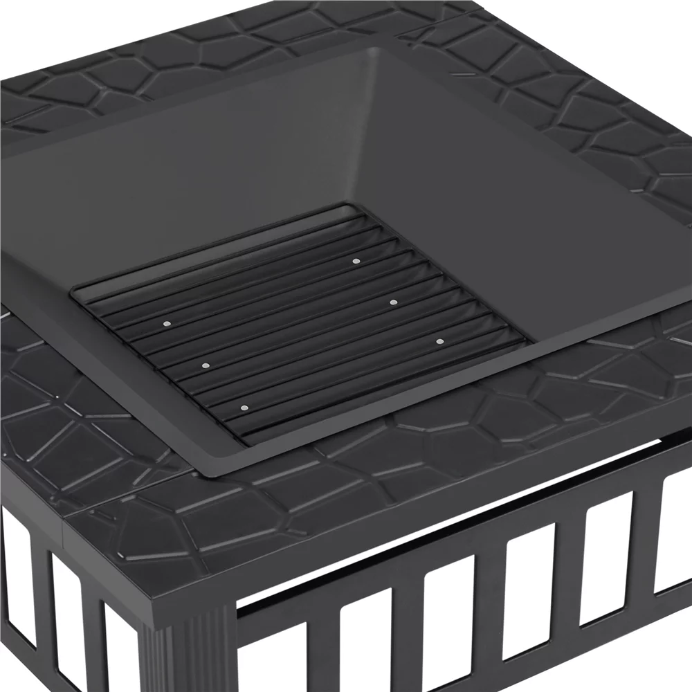 Yaheetech 32''Outdoor Metal Square Fire Pit With cover,Black - Womvr