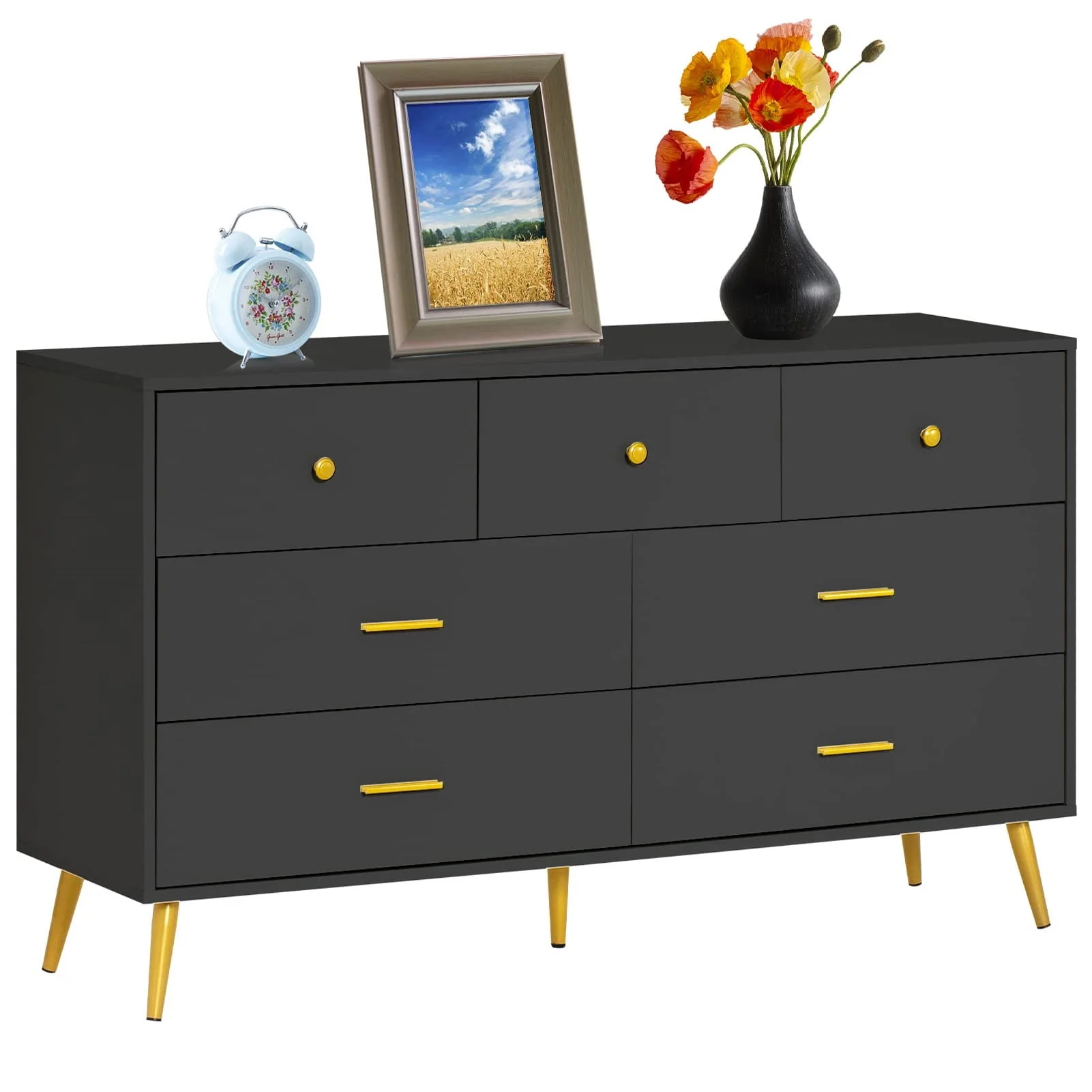 6 Drawer Dresser, Mid-Century Modern Chest Of Drawers, Double Dresser Storage Cabinet For Bedroom Living Room Hallway(White-6 Drawers) - Womvr