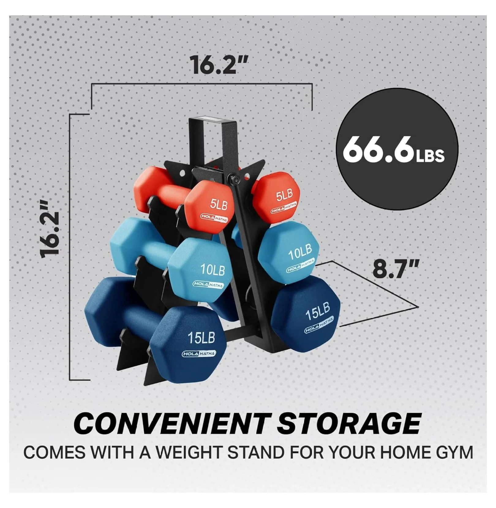 2, 3, 5, 8, and 10 Pound Neoprene Dumbbell Hand Weight Set with Rack - Womvr
