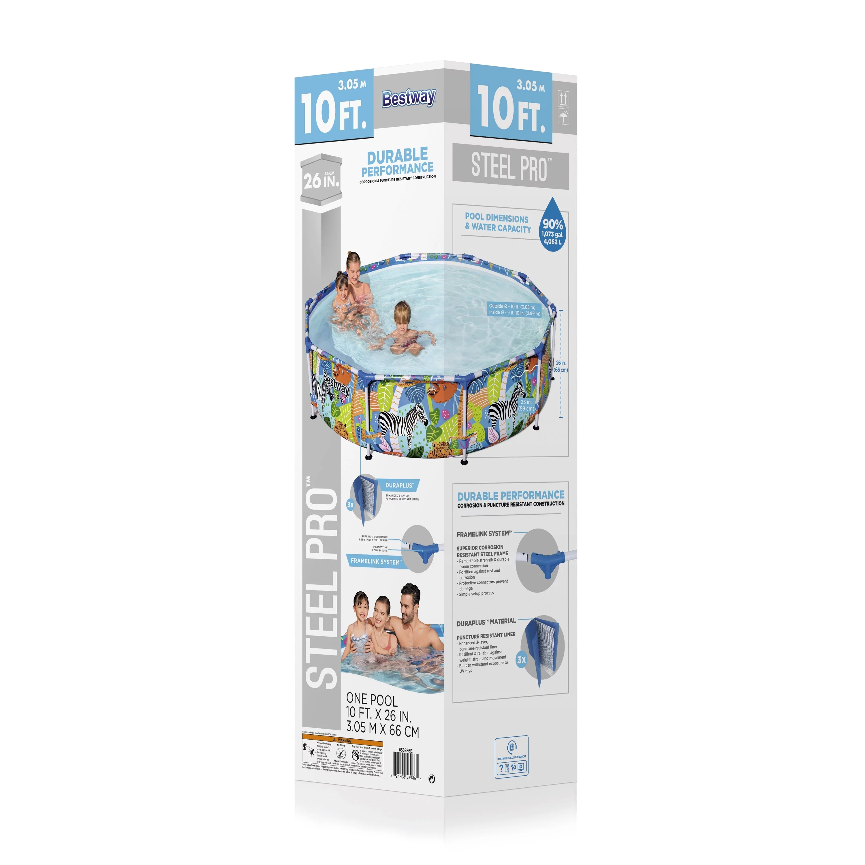 Bestway Steel Pro 10 ft. x 26 in. Round Metal Frame Above Ground Pool, Animal Print - Womvr