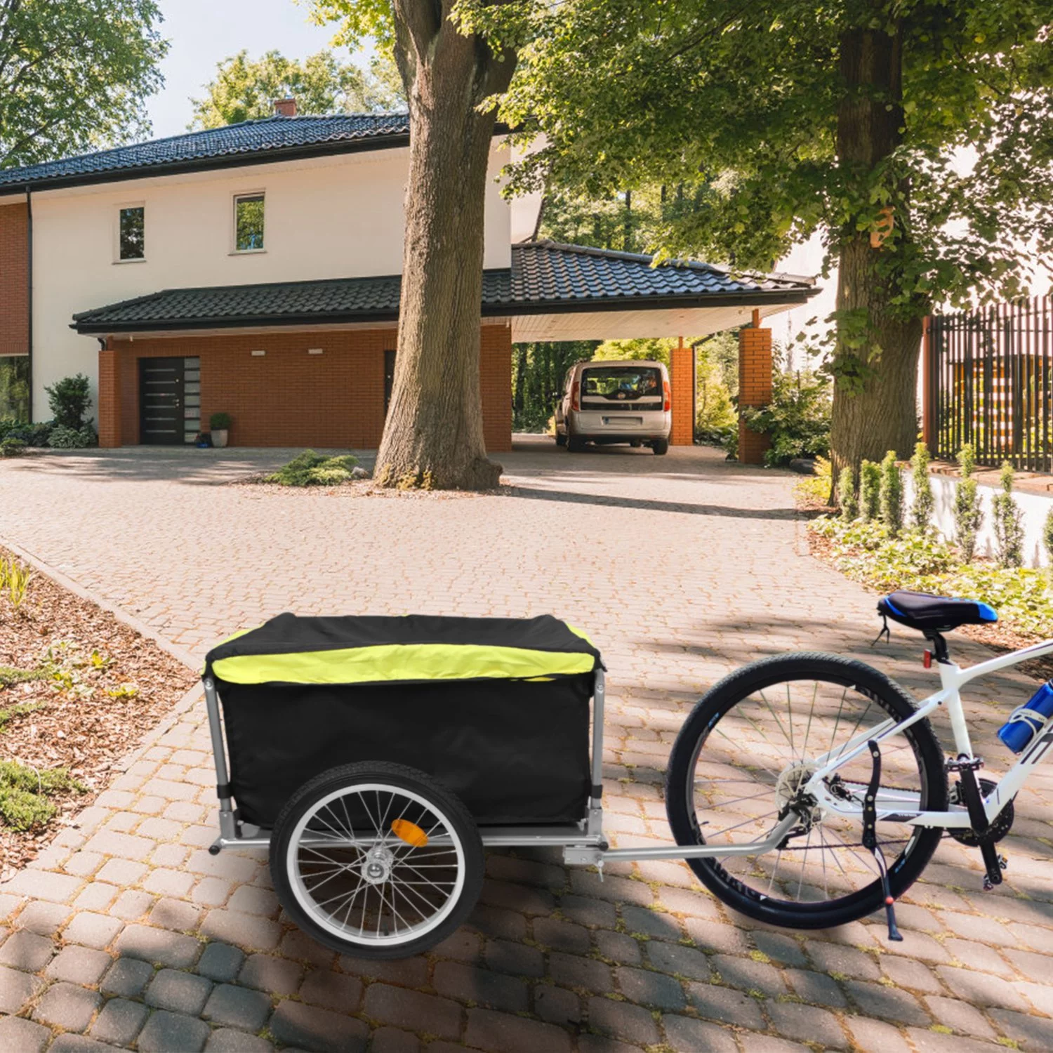 176lbs Bike Cargo Wagon Trailer iMounTEK Foldable Large Bicycle Trailer with Removable Lid Waterproof for Carrying Stuff Plants Tools Black - Womvr