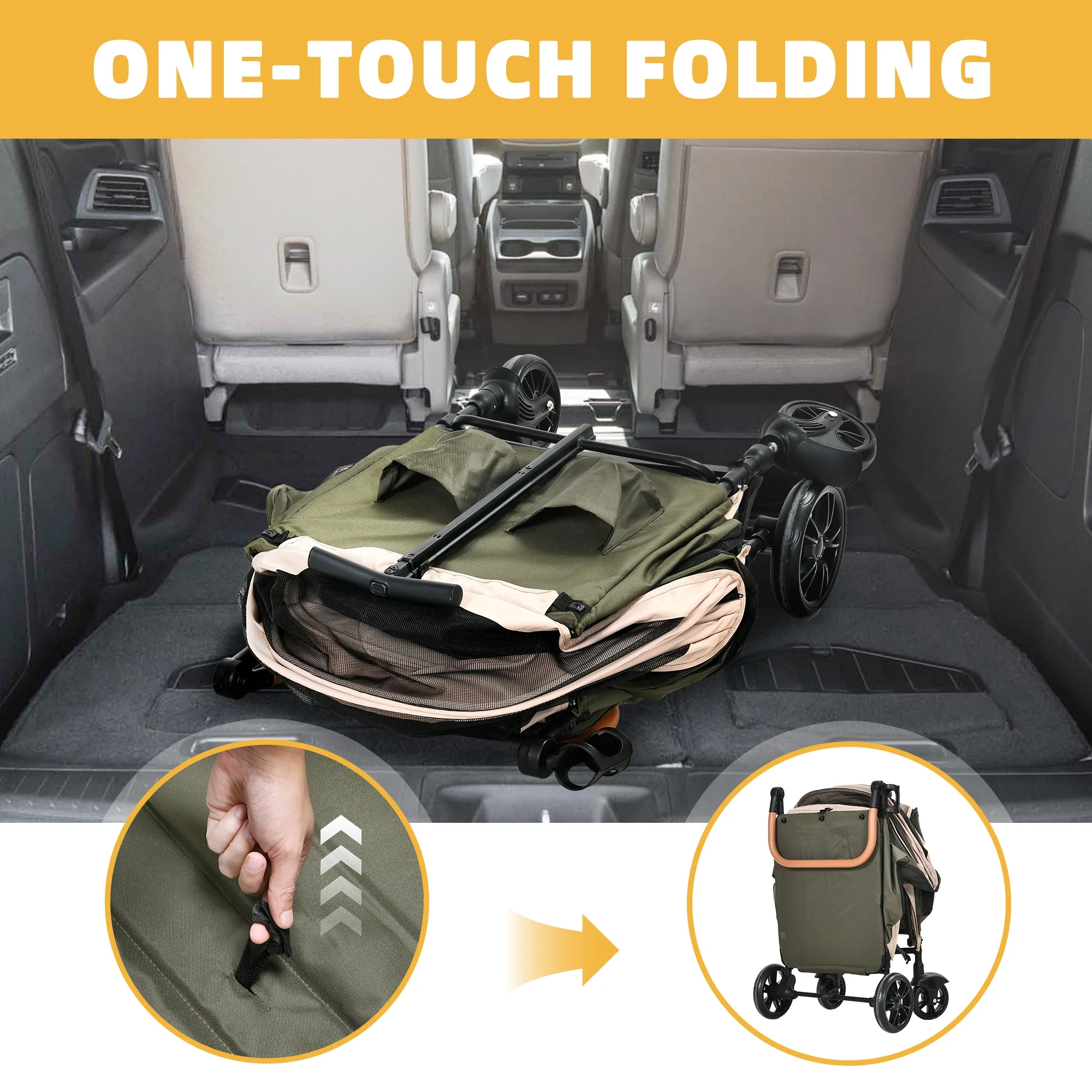 DWVO Dog Stroller for Large Medium Dogs, Upgraded Version with Larger Room, 4 Wheels Foldable Pet Stroller with 360�� Rotation Wheel, Cat Kitty Puppy Stroller with Storage Basket - Green & Pink - Womvr