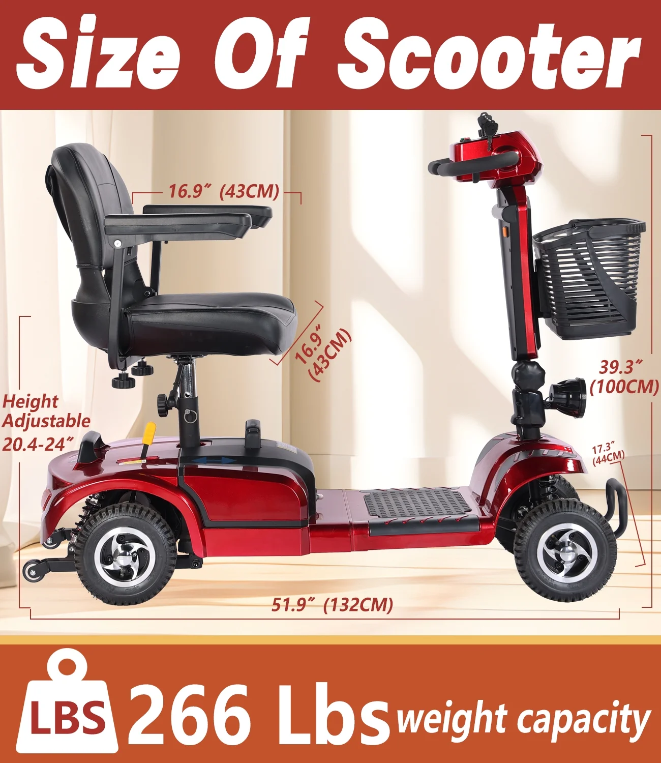 EazinGo 4 Wheel Mobility Scooter, Luxury Travel Electric Scooter for Adults Support 300Lbs - Womvr