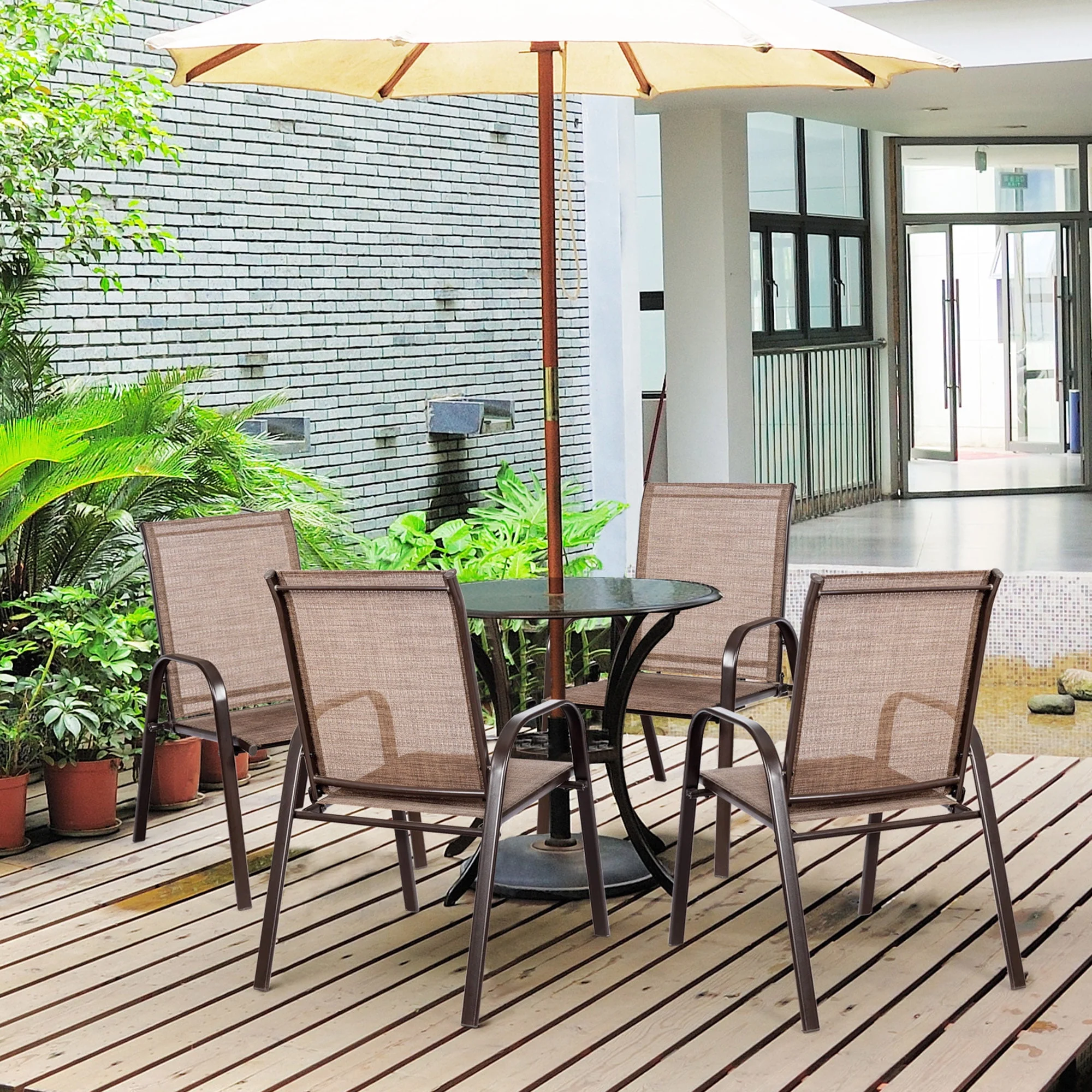 Gymax Set of 2 Patio Chairs Dining Chairs w/ Steel Frame Yard Outdoor Grey - Womvr