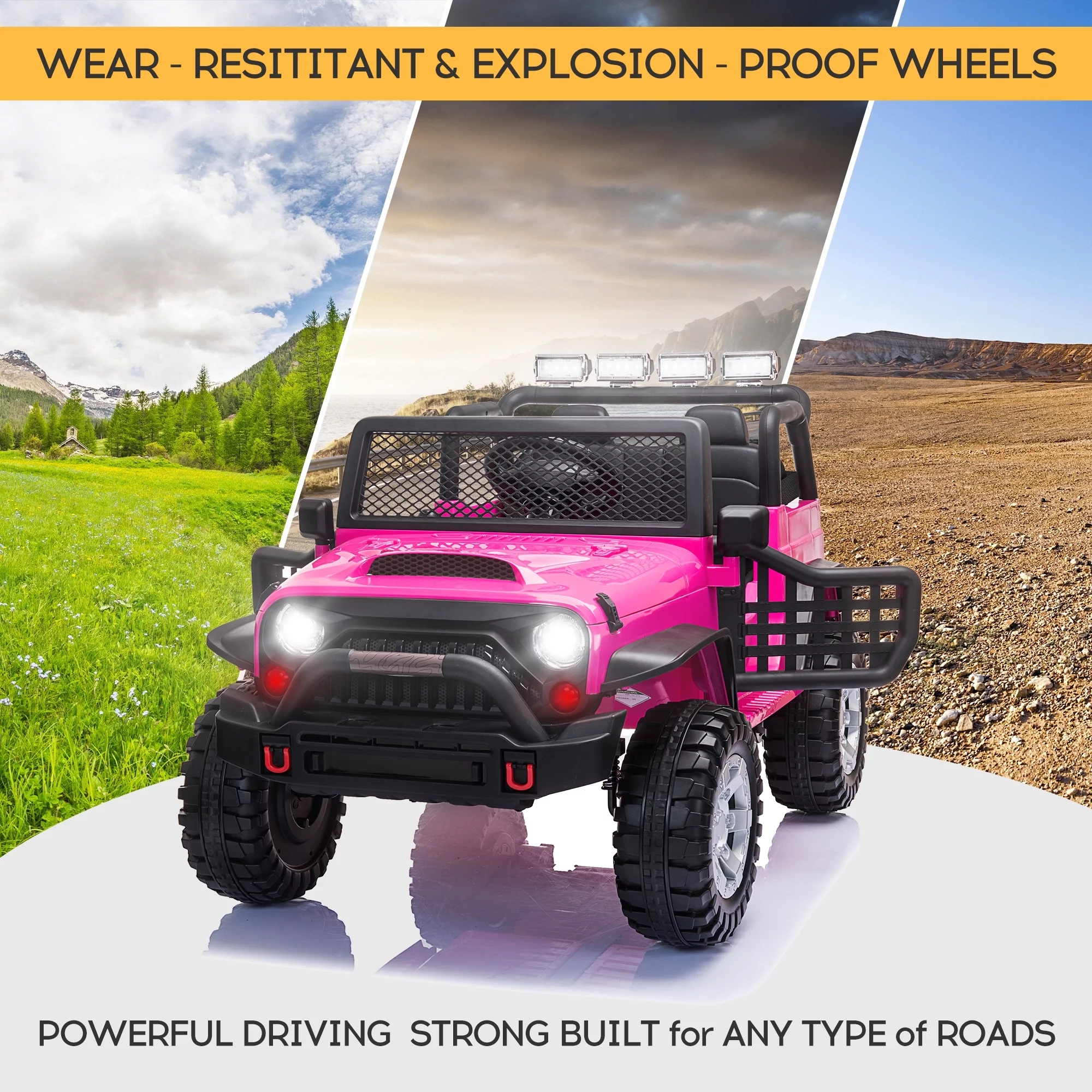 2 Seater Kids Ride on Truck with Remote Control, Music, 12V Children Electric Jeep Car - Womvr