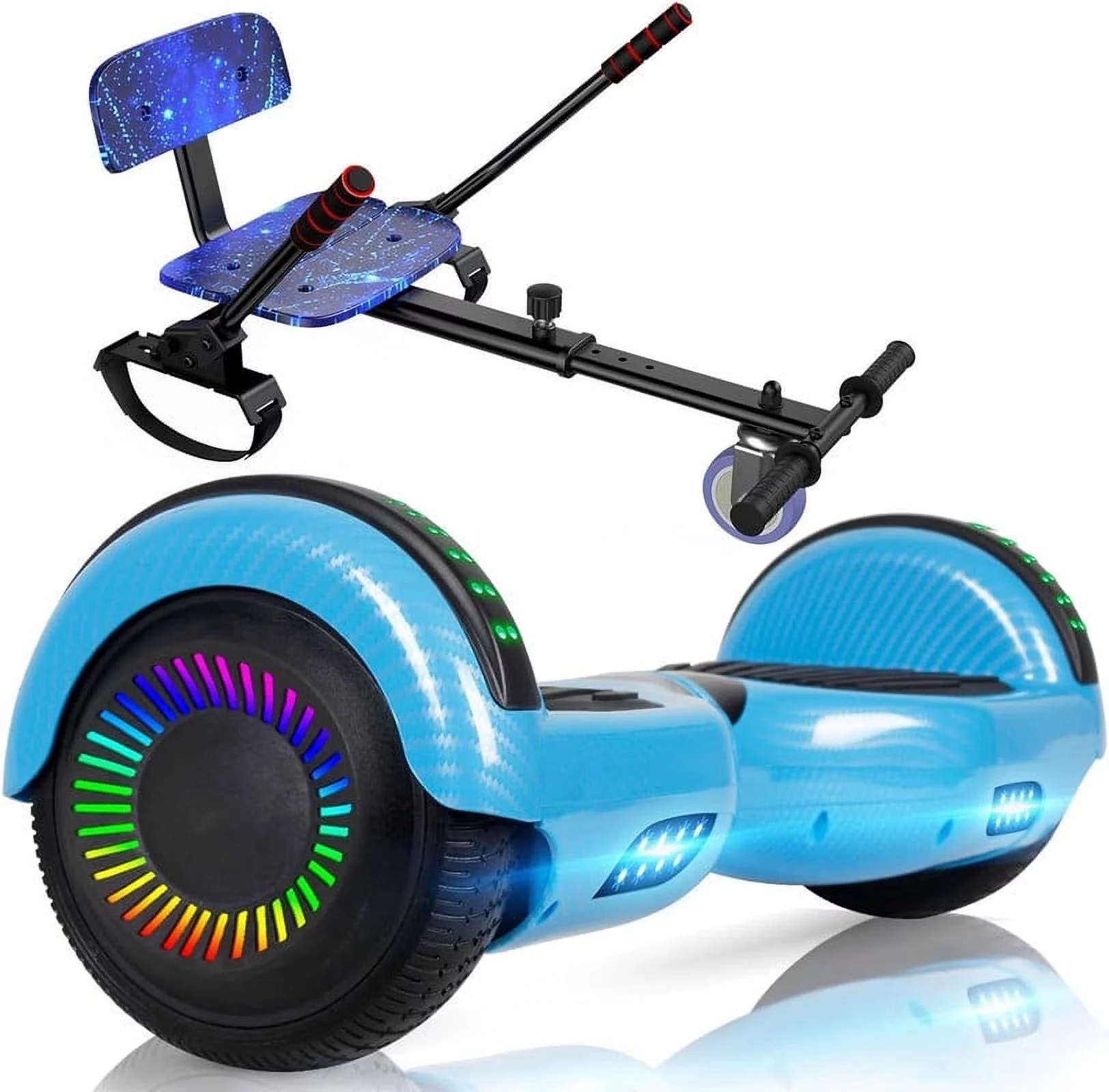 SISIGAD Hoverboard with Seat, 6.5 inch Hoverboard Go Kart Combo with Bluetooth Speaker & LED Lights for Kids Adults - Womvr
