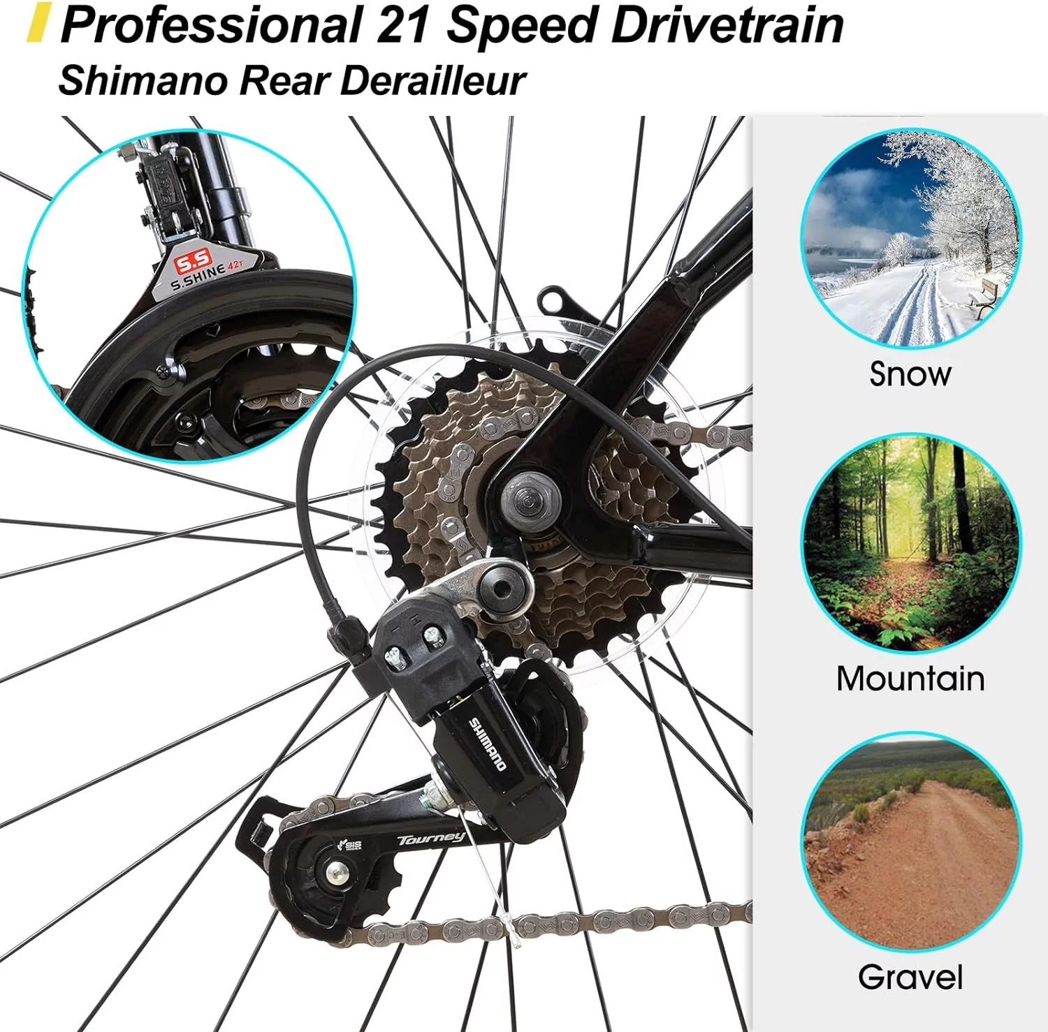 Hiland 26 27.5 Inch Mountain Bike, Mens Womens MTB with 21 Speeds, Hardtail Bicycle for Adults - Womvr