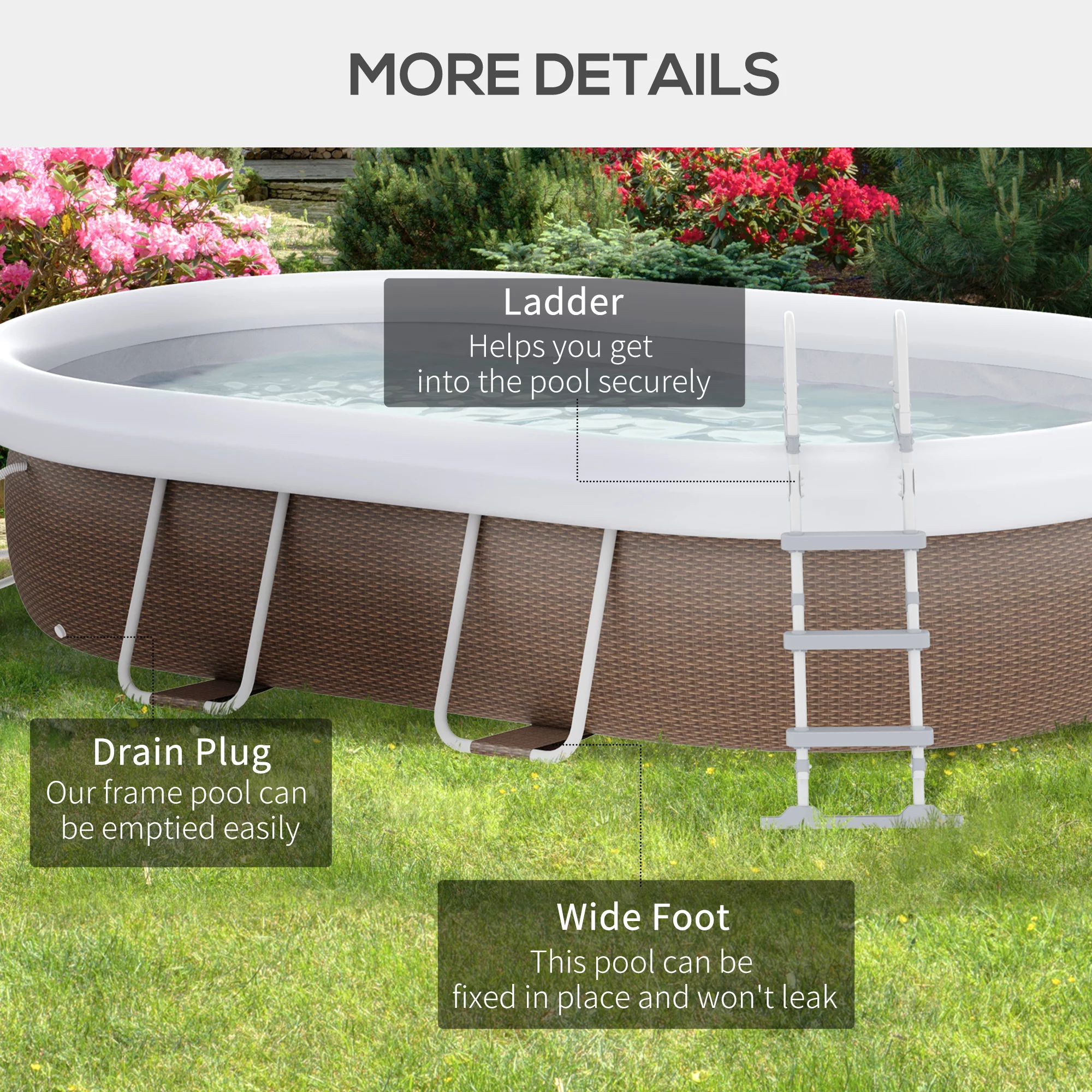 Outsunny Above Ground Swimming Pool, Semi-Inflatable Frame Pool, Brown - Womvr