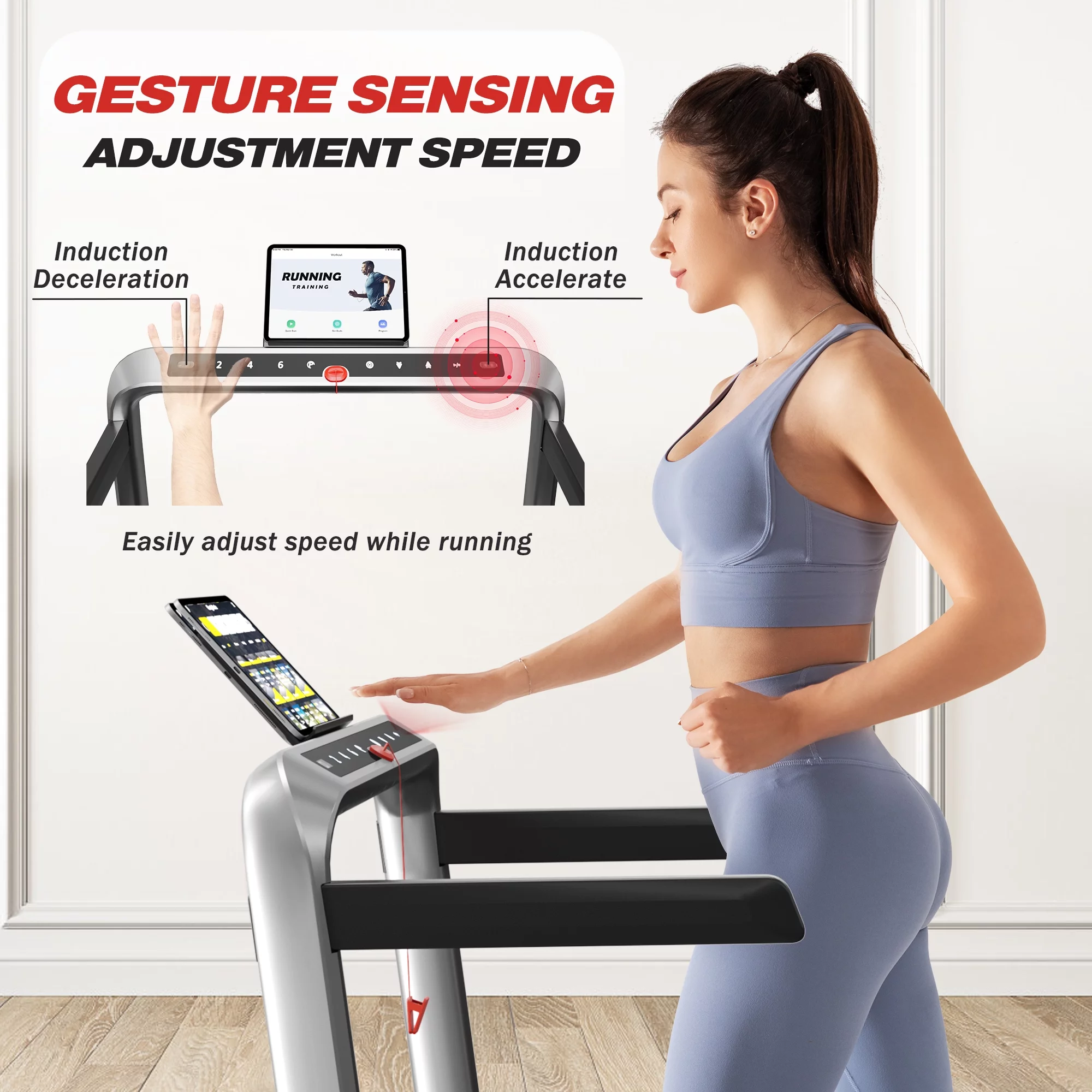 JELENS 2 in 1 Incline Treadmill Under Desk Walking Pad 2.5HP Home Folding Treadmills with Gesture Sensing Control, Walking Machine for Office with Led Display - Womvr