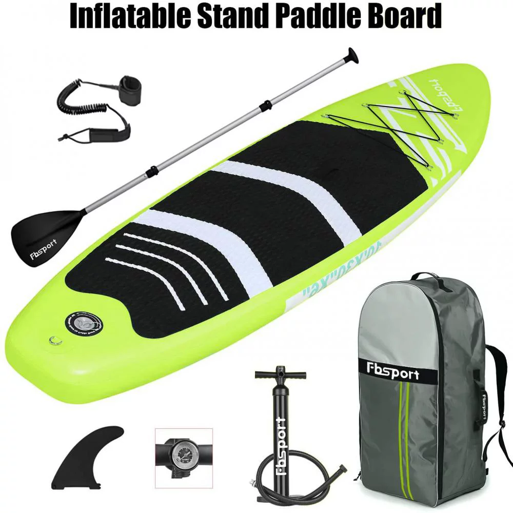 Fbsport 11ft Inflatable Paddle Board SUP, 6'' Thick W/Paddling Fins Pump & Accessories Pack, Green - Womvr